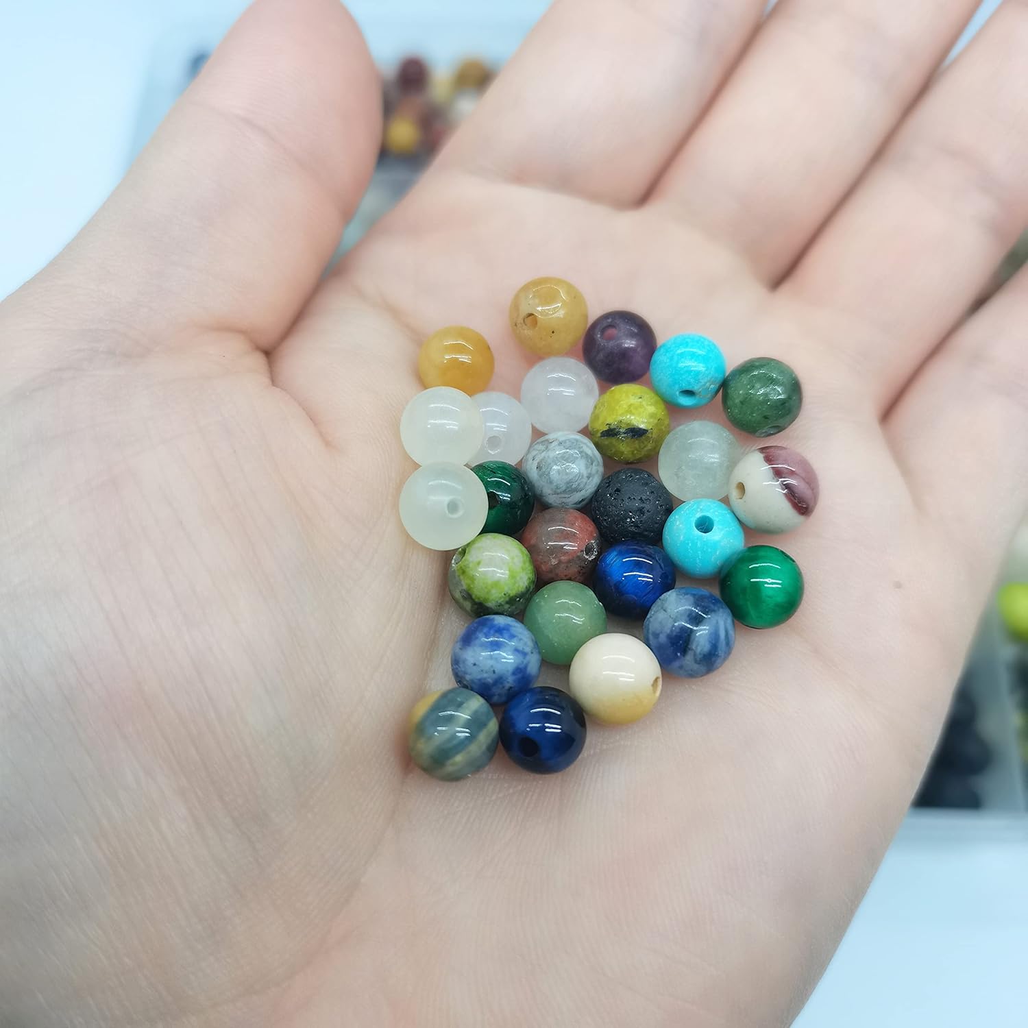 Maonewque 720pcs 6mm Natural Round Stone Beads Gemstone Beading Hole Size 1mm Crystal Energy Stone Healing for Bracelet Necklace Earrings Jewelry Making(24 Colors-2,6mm)