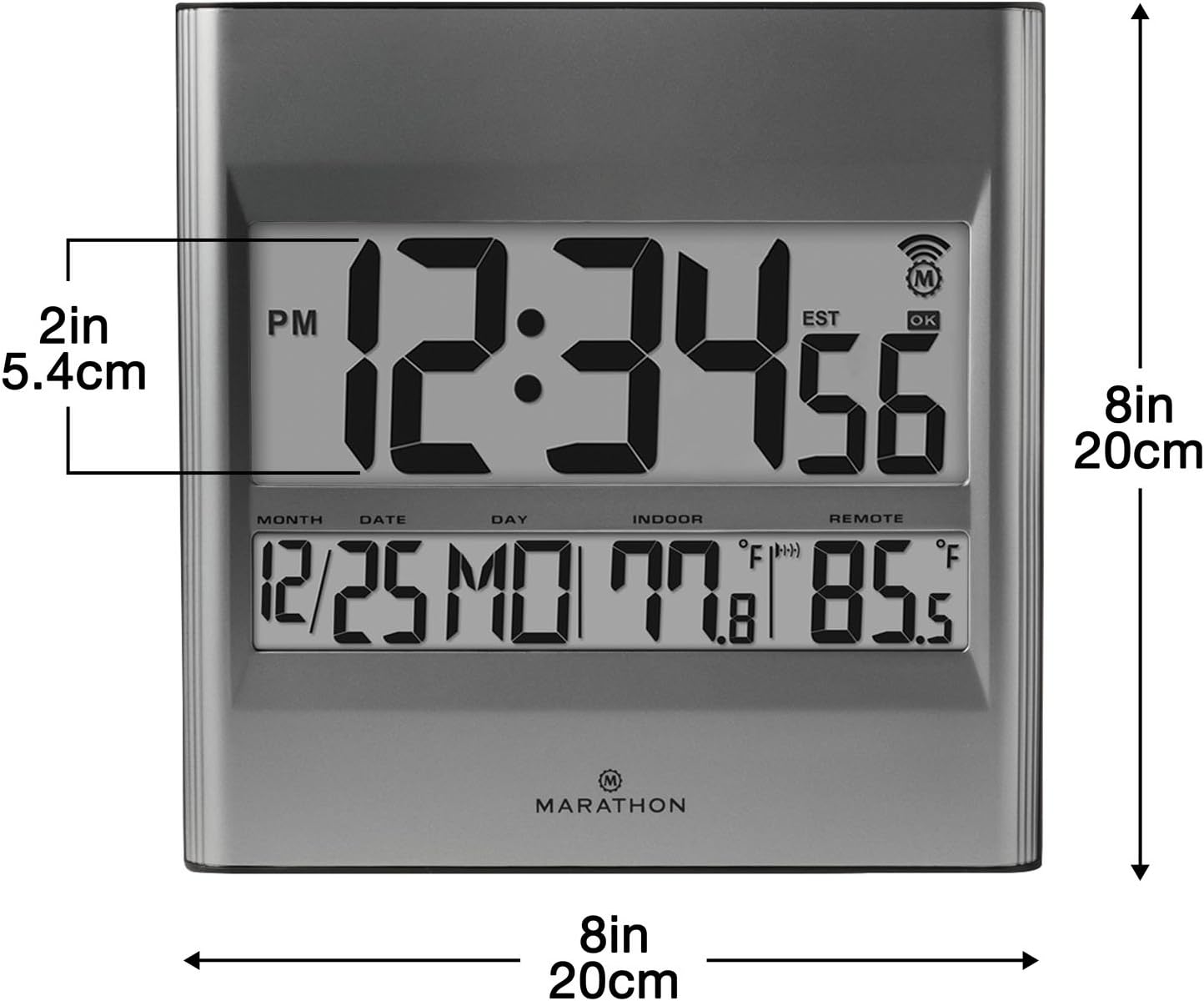 Marathon Commercial Grade Atomic Wall Clock with Multiple Timezones, Indoor Temperature & Date - Batteries Included - CL030027 (Legacy Graphite Grey)