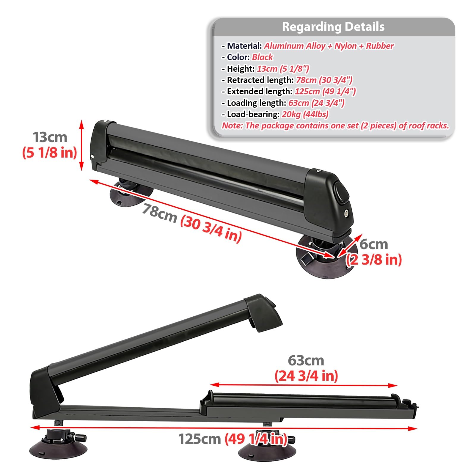 Portaesquis Portaesquís Telescópico sin Barras (2 Unidades) Almacenamiento Universal para Tablas de Snowboard, Surf y Esquís en El Techo, Porta Skis para Coche(Black)