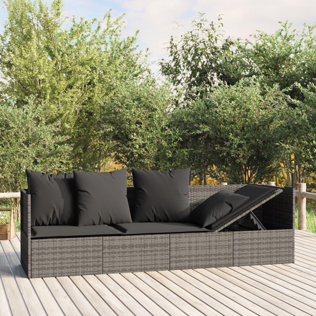 Patio Lounge Bed with Cushions, Durable PE Rattan and Powder-Coated Steel Frame, Adjustable Design, Gray