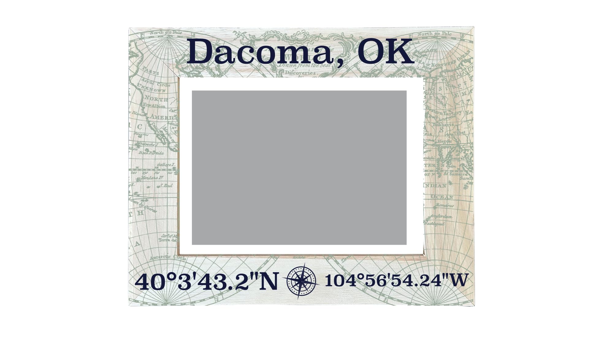 R and R Imports Dacoma Oklahoma Souvenir Wooden Photo Frame Compass Coordinates Design Matted to 4 x 6