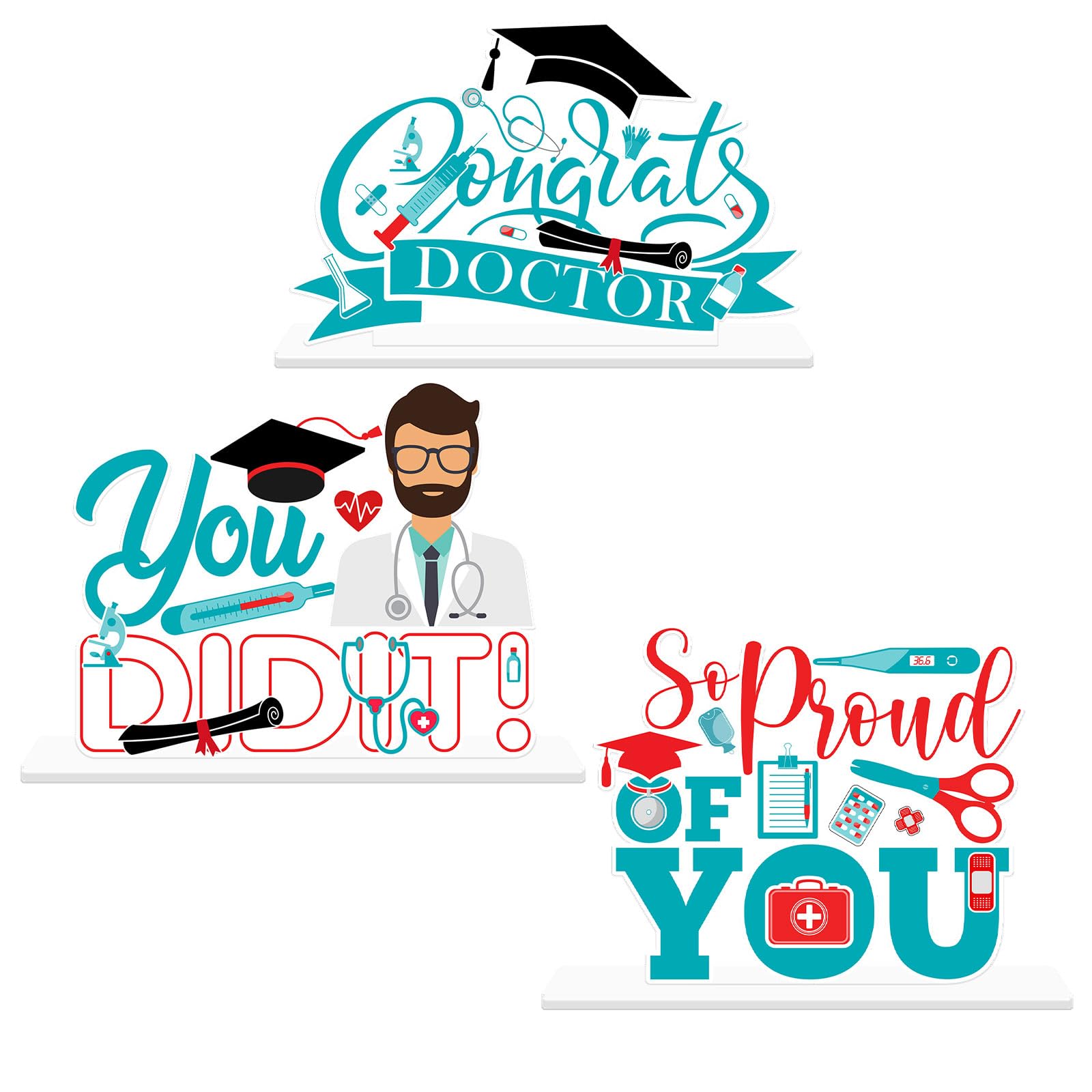 Congrats Doctor Graduation Table Centerpieces Set, Acrylic Congrats Doctor Table Topper Centerpieces You Did It Doctor Table Sign Medical School Graduation Party Decorations Set of 3