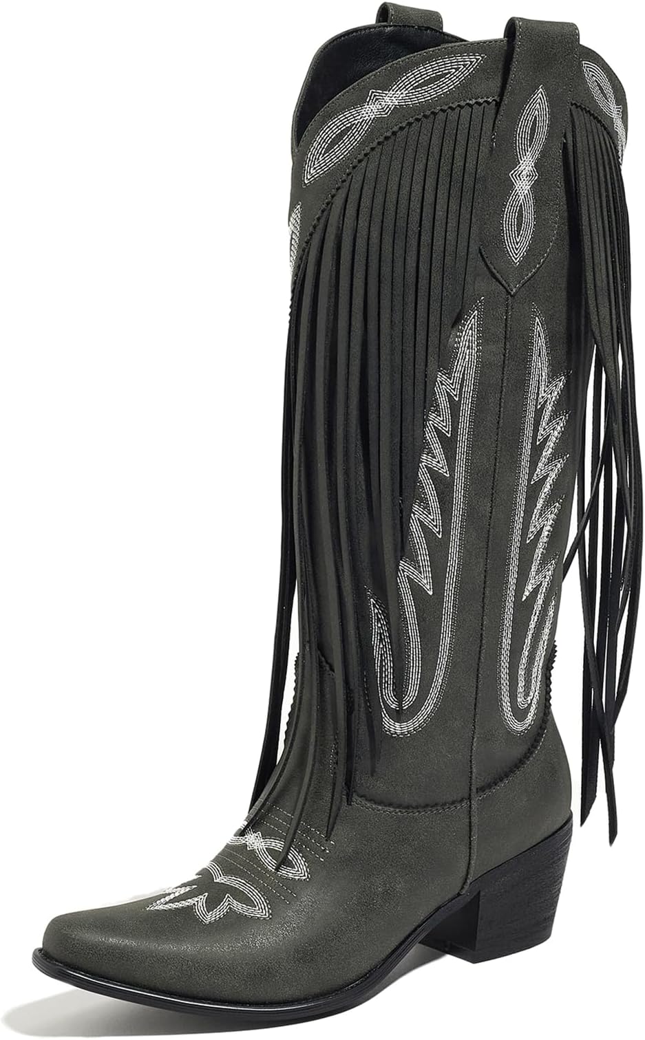 Fringe Wide Calf Cowboy Boots for Women Knee-High Western Cowgirl Boots Chunky Heel Pointed Toe Rodeo Party Riding Festival Wear