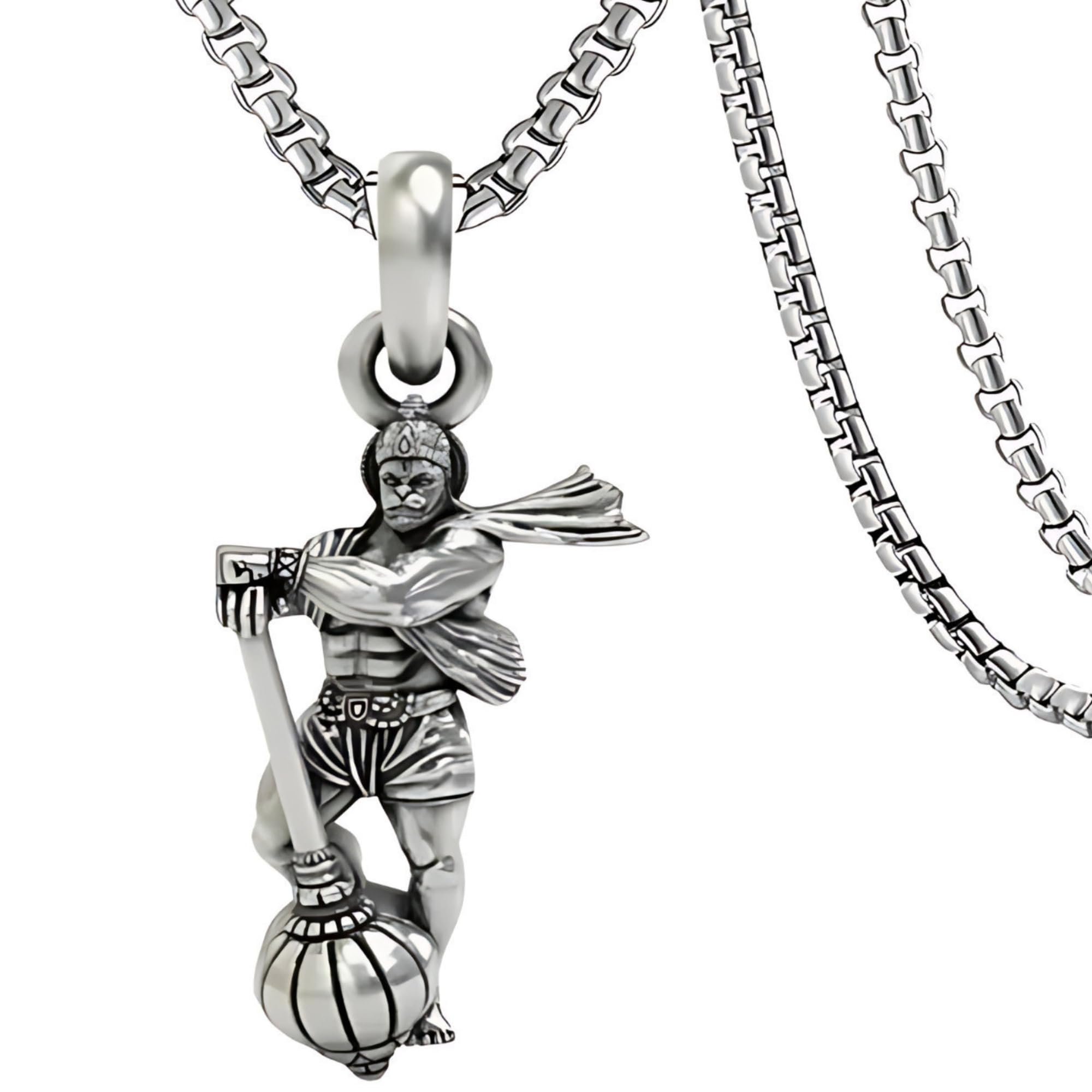 Hanuman Ji Pendant with Gada | Bajrangbali Religious Locket Necklace for Men & Women | Ram Bhakt Sankat Mochan Mahabali Hanuman Jewellery with Chain (Pack of 1)