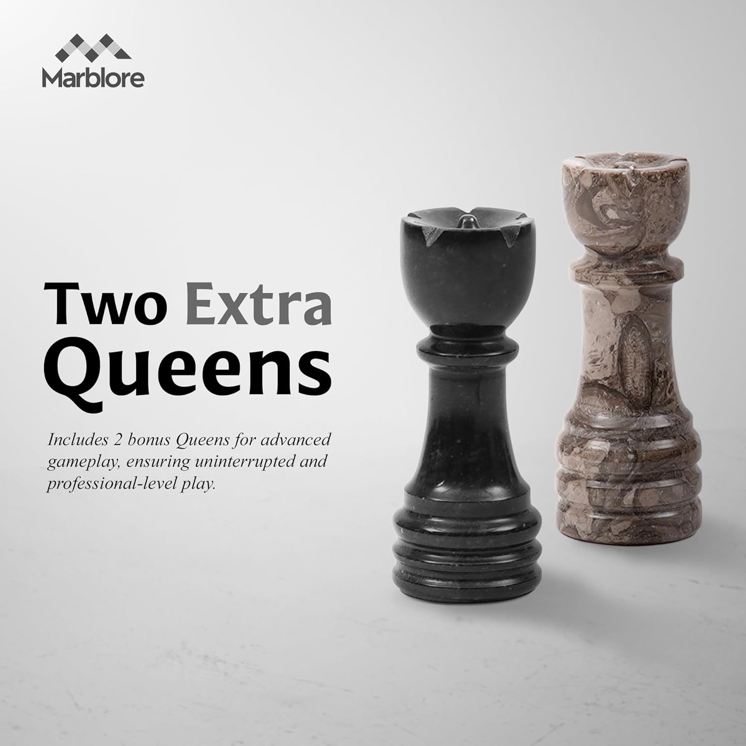 Marble Chess Set 12" Oceanic & Black Family Board Games, 32 Chess Pieces & 2 Extra Queens, Travel Chess Set, Strategy Board Games for Adults
