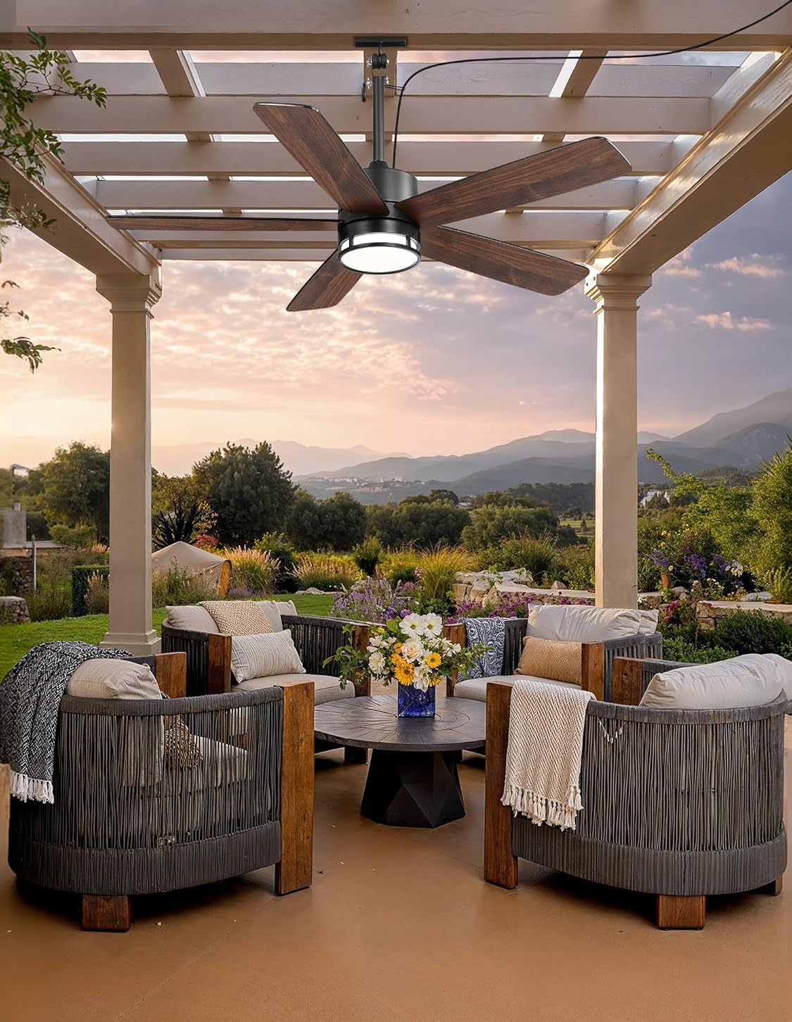 116cm Outdoor Deckenventilator mit Beleuchtung für Draußen LED Ventilator Deckenleuchte Leiser DC-Motor mit Fernbedienung 6 Geschwindigkeiten Sommer-Winterbetrieb für Wohnzimmer Schlafzimmer