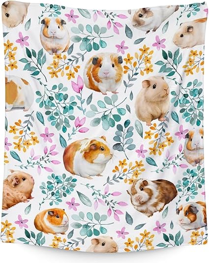 Guinea Pig Blanket Gifts - 40x50 Inches Cute Throw for Girls & Boys - White Soft Fuzzy Blankets for Bed, Couch & Living Room