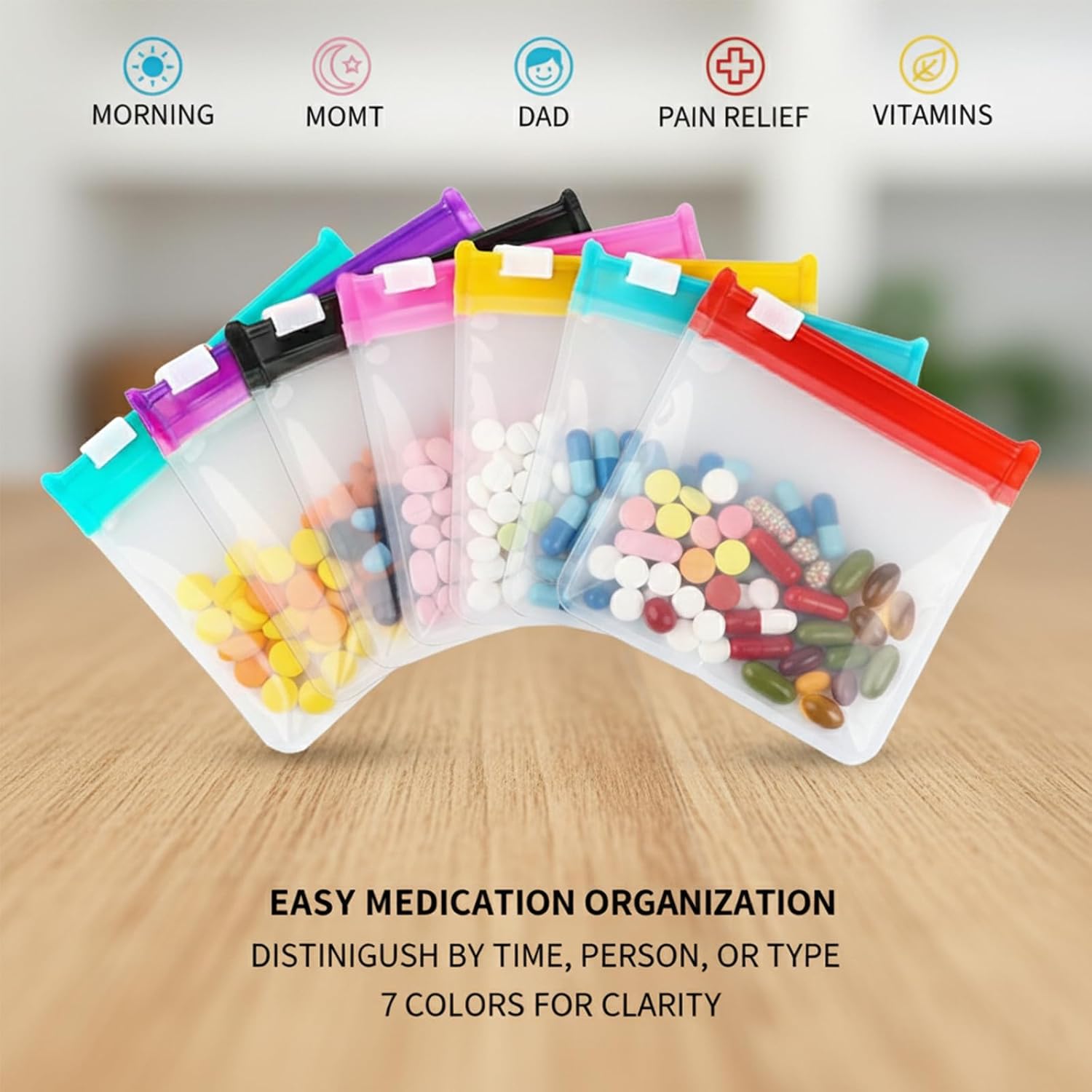 84 Pcs Reusable Travel Pill Bags for Medicine - 7 Colors Small Ziplock Pouches for Daily Vitamin Supplements - Portable Plastic Storage Packet Container for Purse Pocket | by Cotkkstt