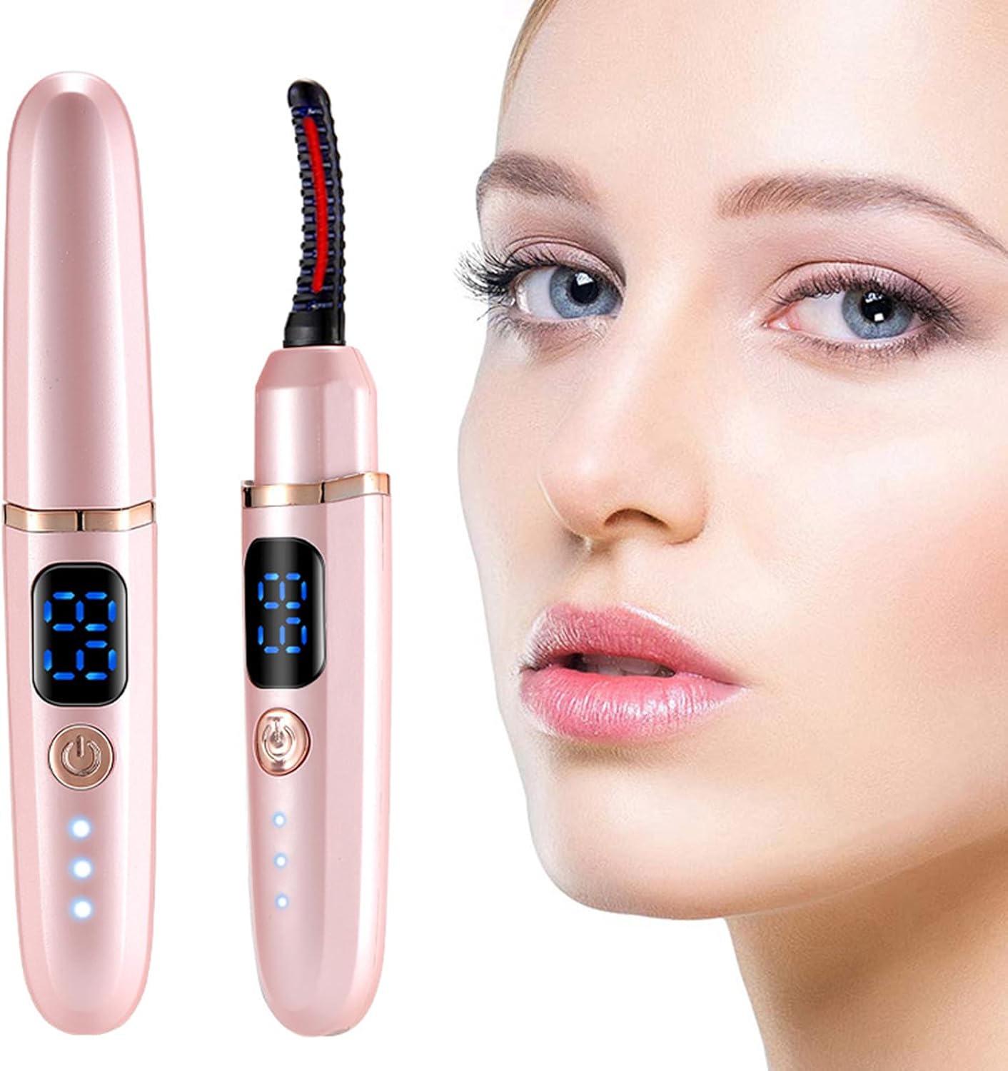 Heated Eyelash Curlers, Electric Eyelash Curler 3 Temperature Modes LED Display USB Rechargeable Heated Lash Curler, Natural Curling 24H Long Lasting for Women Makeup Tools, Pink Heated Eyelash Curlers, Electric Eyelash Curler 3 Temperature Modes LED Display USB Rechargeable Heated Lash Curler, Natural Curling 24H Long Lasting for Women Makeup Tools, Pink