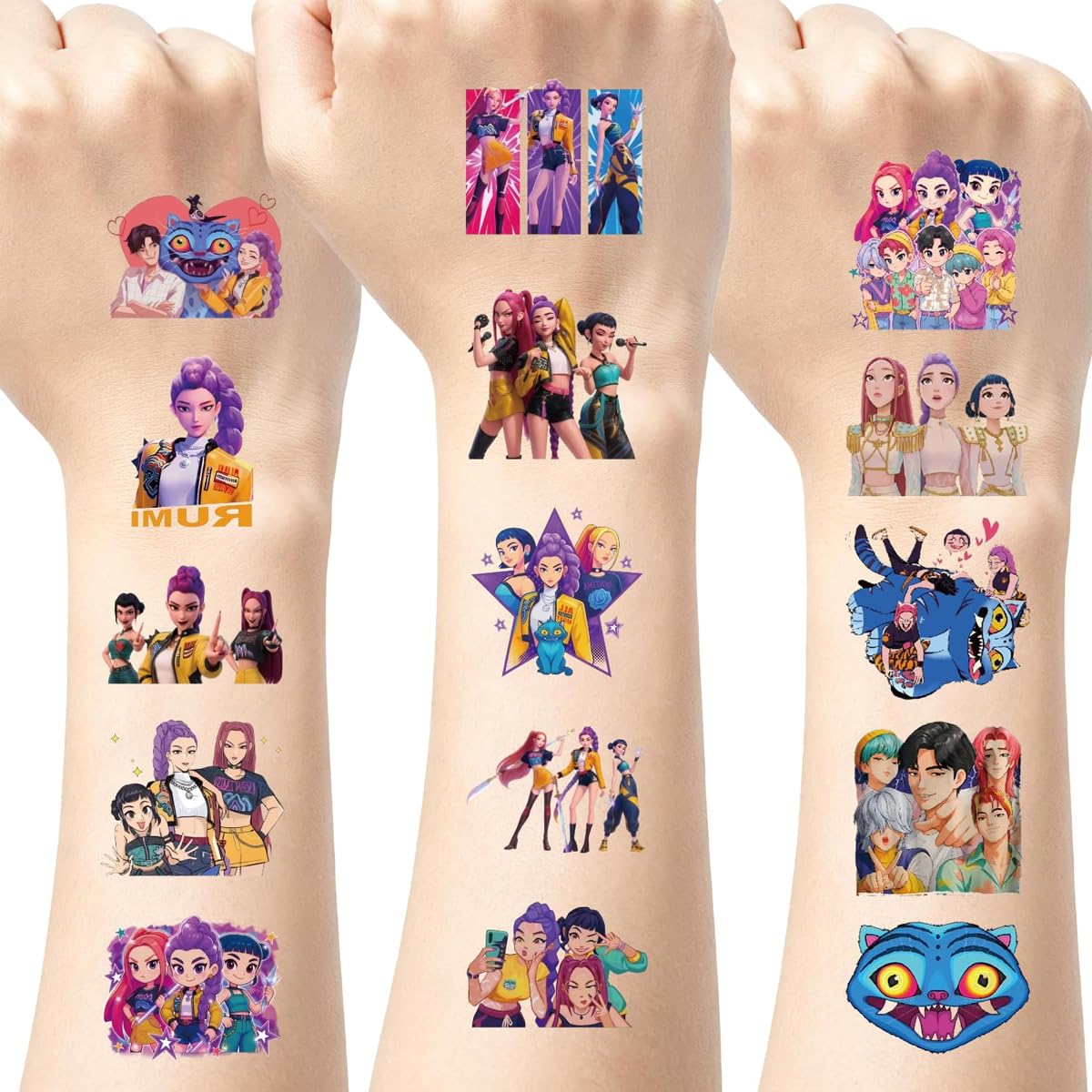 FANCYKU® 50Pcs Temporary Tattoo K-Pop Cartoon Tattoo Stickers No Repeat Anime Semi Permanent Tattoos Colorful Waterproof Body Art Decals Concert Fan Dress Up for Woman Girls-picture-17