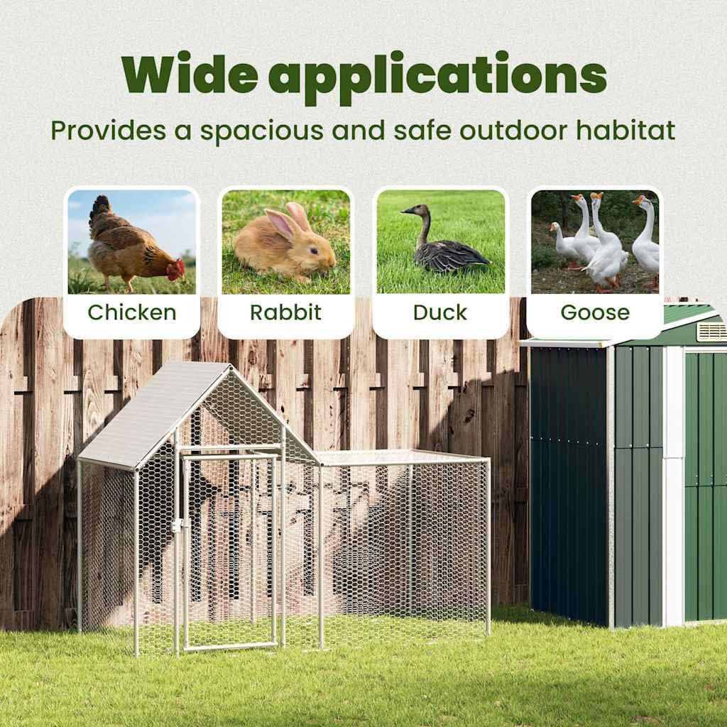 vidaXL Galvanized Steel Chicken Coop - Weatherproof Outdoor Hen/Duck/Goose House - Durable - Poultry Shelter with Lockable Door - Silver