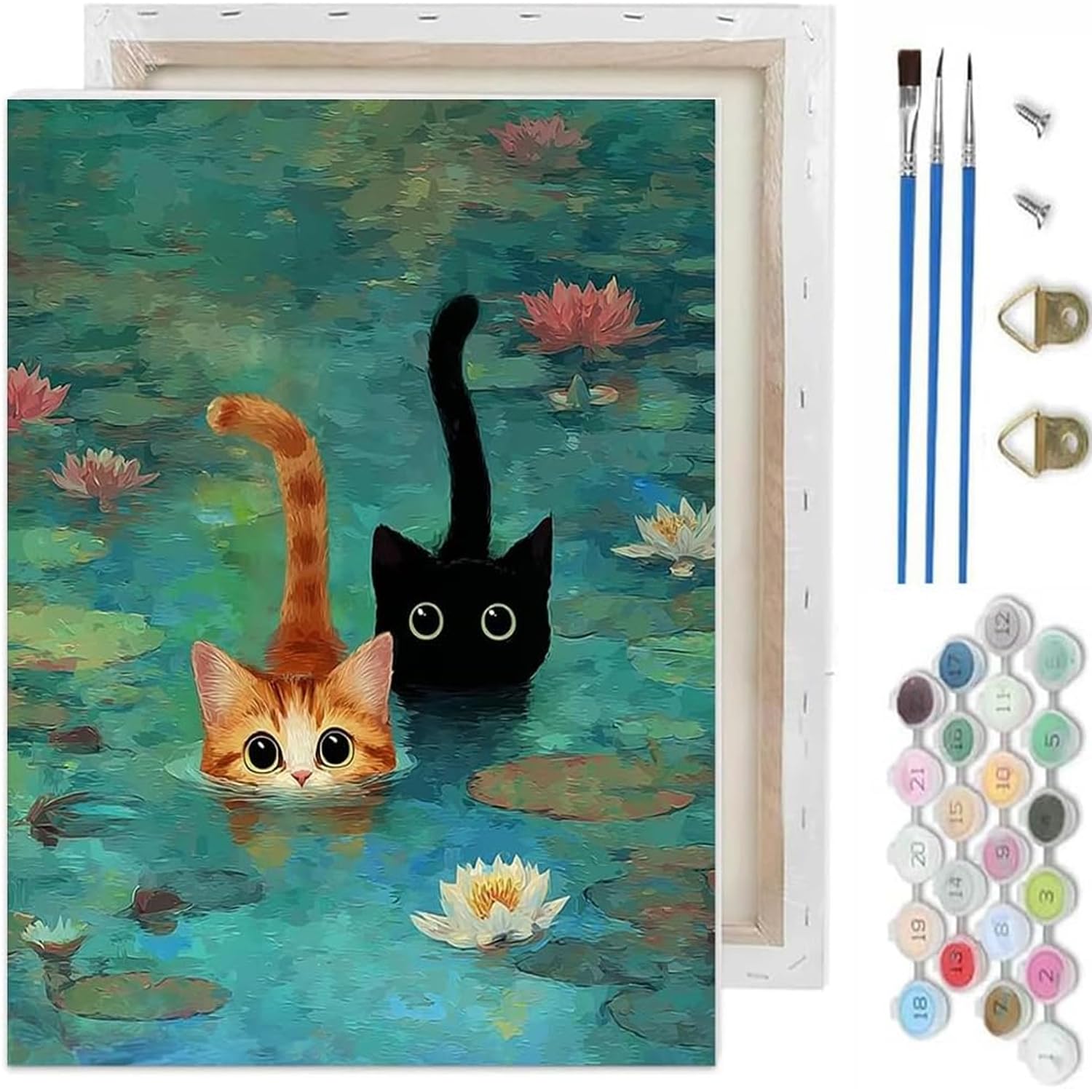 Jakener Pond Cat Paint by Numbers Kit for Adults Beginner,10x12 in