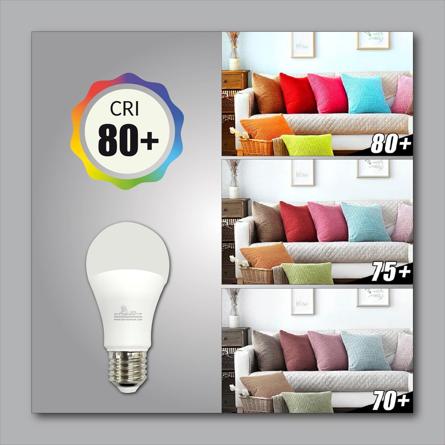 LED ATOMANT 6 Pack A19 LED Bulb 9W 800 Lumens, 5000K Daylight Bright White, 110V E26 Base (60W Incandescent Replacement)