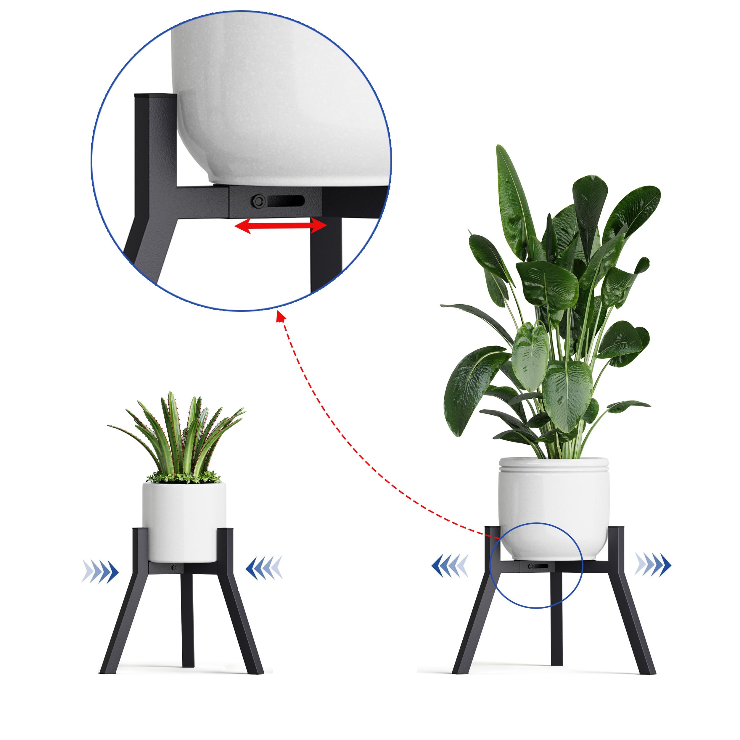 Juego de 2 Soportes Para Plantas y Maceteros Decorativos de Interior Ajustables de Metal Apto Para Macetas de Diferentes Tamaños Negro （Sin Maceta） PS-007BK-2