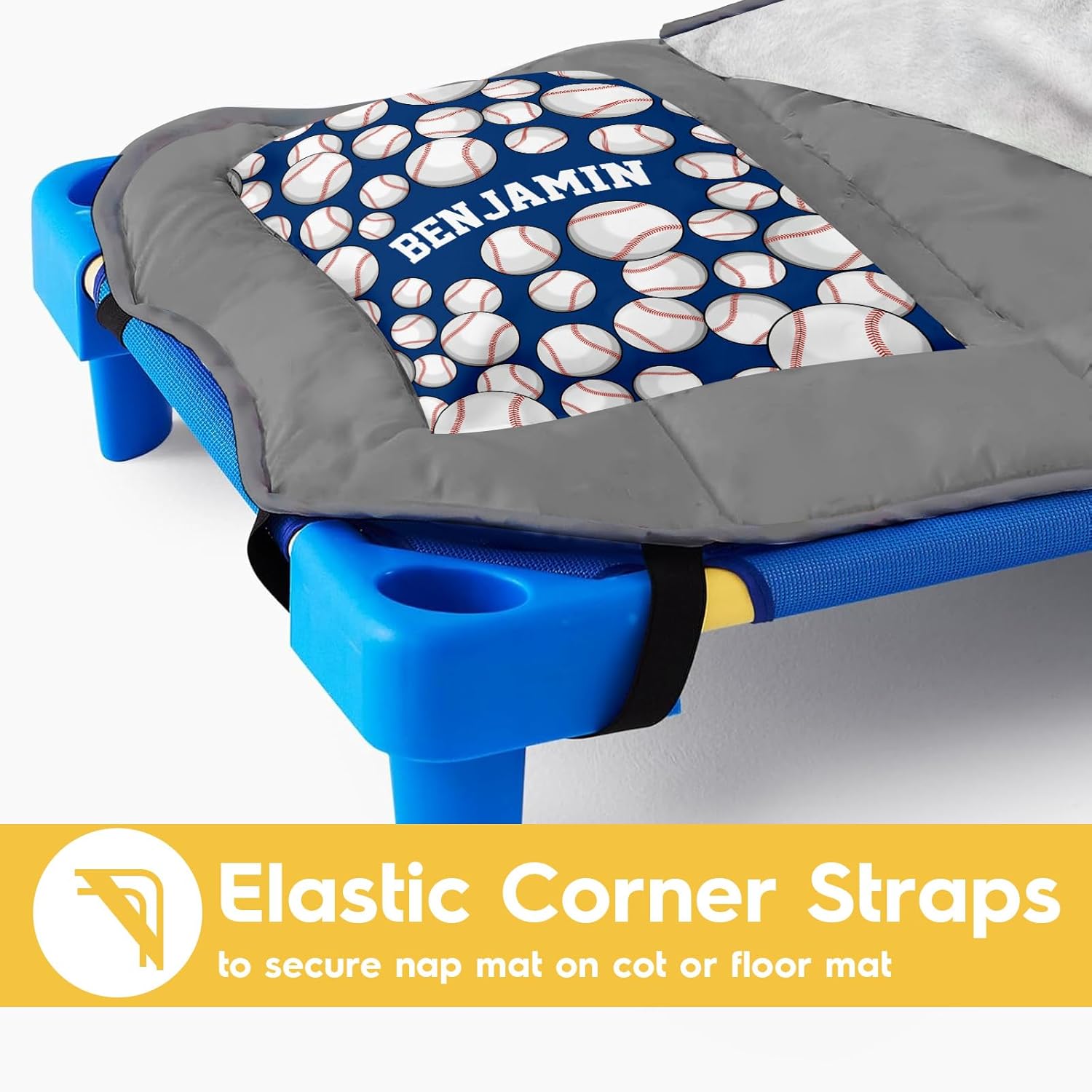Custom Toddler Nap Mat for Preschool, Personalized Name Slumber Bags with Baseball Designs for Kids Daycare, Roll Up Sleeping Mats with Flannel Blanket & Removable Pillow for Boys Girls