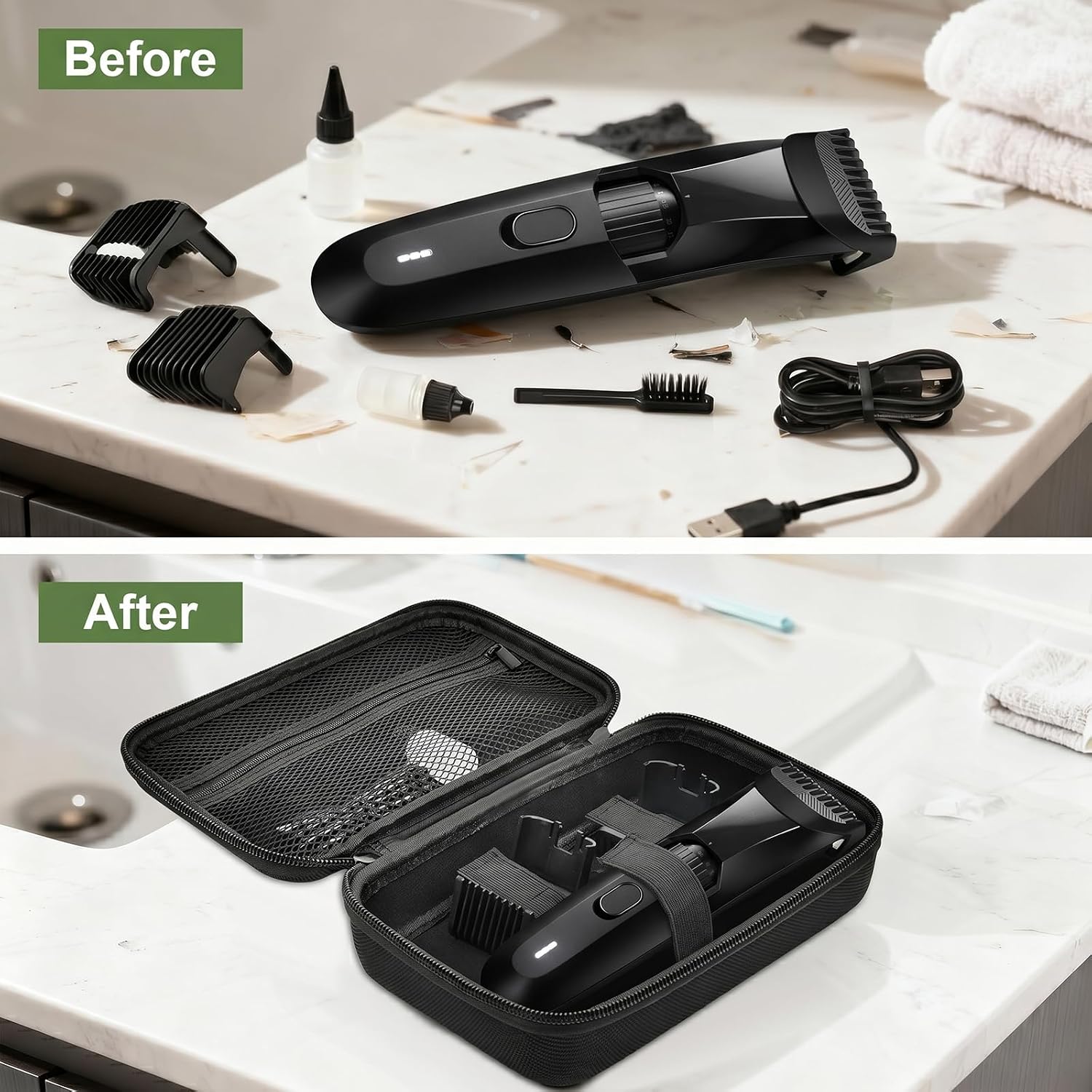 Hard Travel Case for MANSCAPED/for Wahl/for MANSPOT/for SHPAVVER Beard Trimmer for Men, Portable Electric Razor Bag with Handle & Mesh Pocket for Oil, Brush and USB Accessories(Box Only)