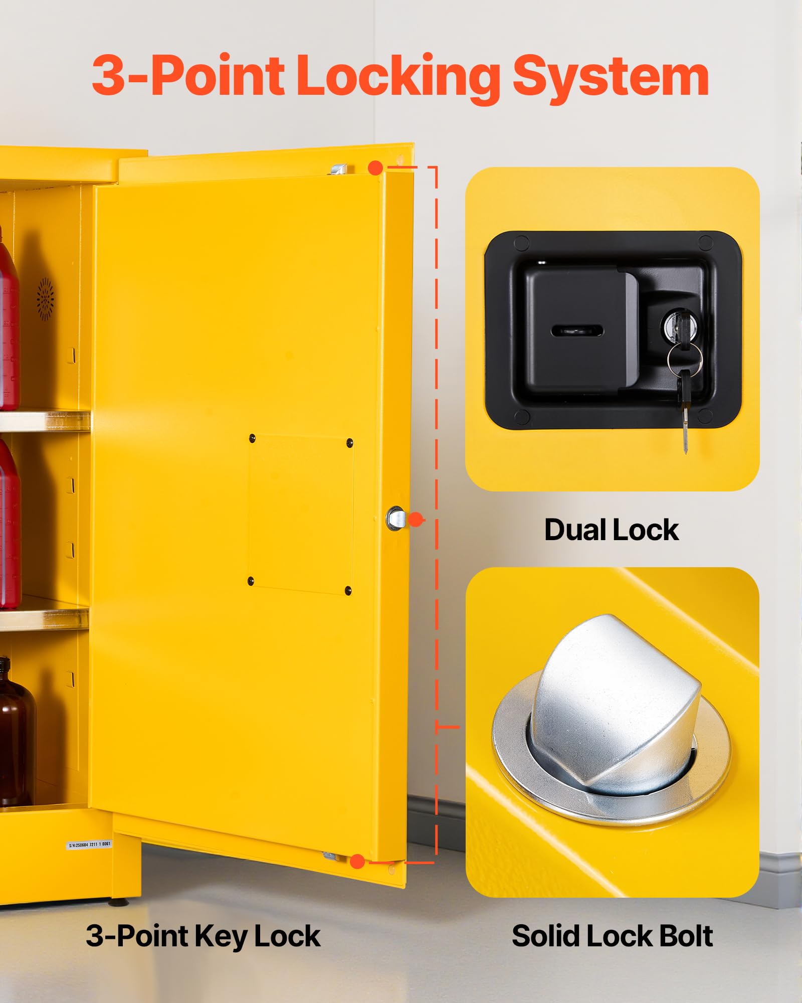VEVOR Feuerlöschschrank feuerlöschfähiger brennbarer Lagerschrank (49,21 L) mit verstellbarem Regal, Feuerlöschschränke aus kaltgewalztem & verzinktem Stahl, Gelb Schutzschrank Gefahrstoffschrank