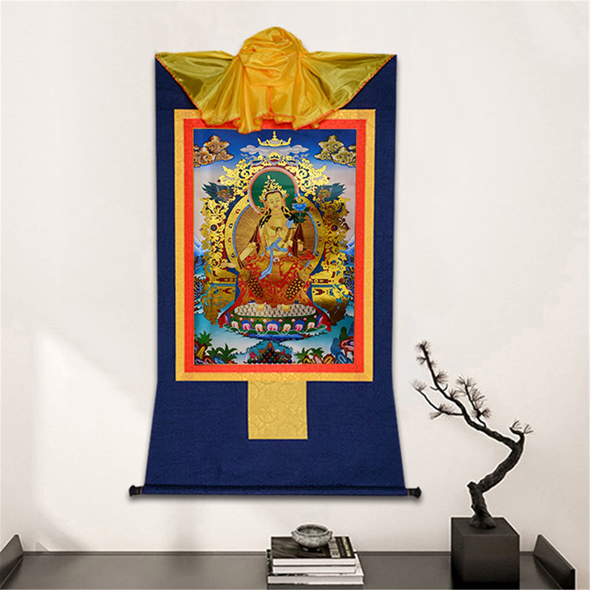 Gandhanra Thangka Tibétain - Bouddha Maitreya Thangka - Peinture Tantrique Bouddha à Dorure - Tapisserie Mural pour Décoration Zen - Méditation et Relaxation Spirituelle