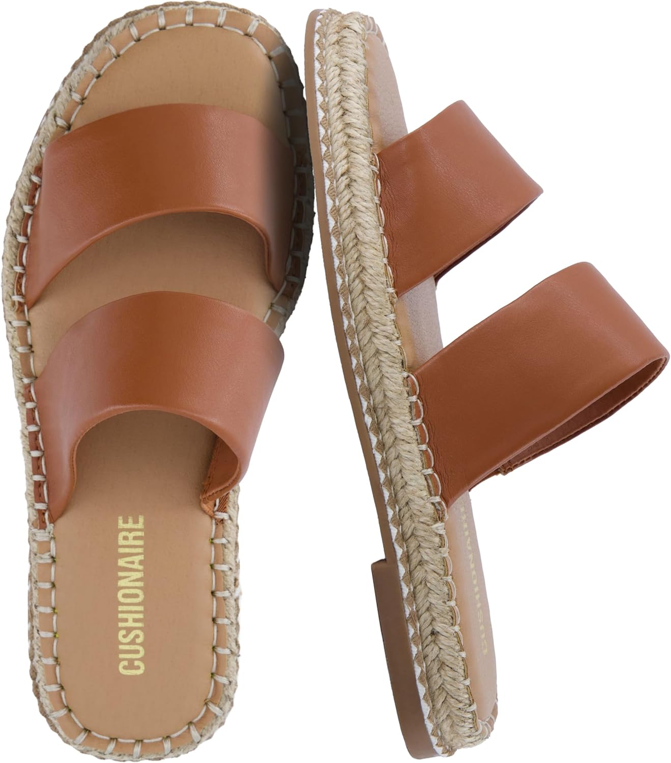 CUSHIONAIRE Bhendi Women’s Espadrille Slide Sandal – Faux Leather Double Strap with Jute-Wrapped Sole & Cushioned Footbed
