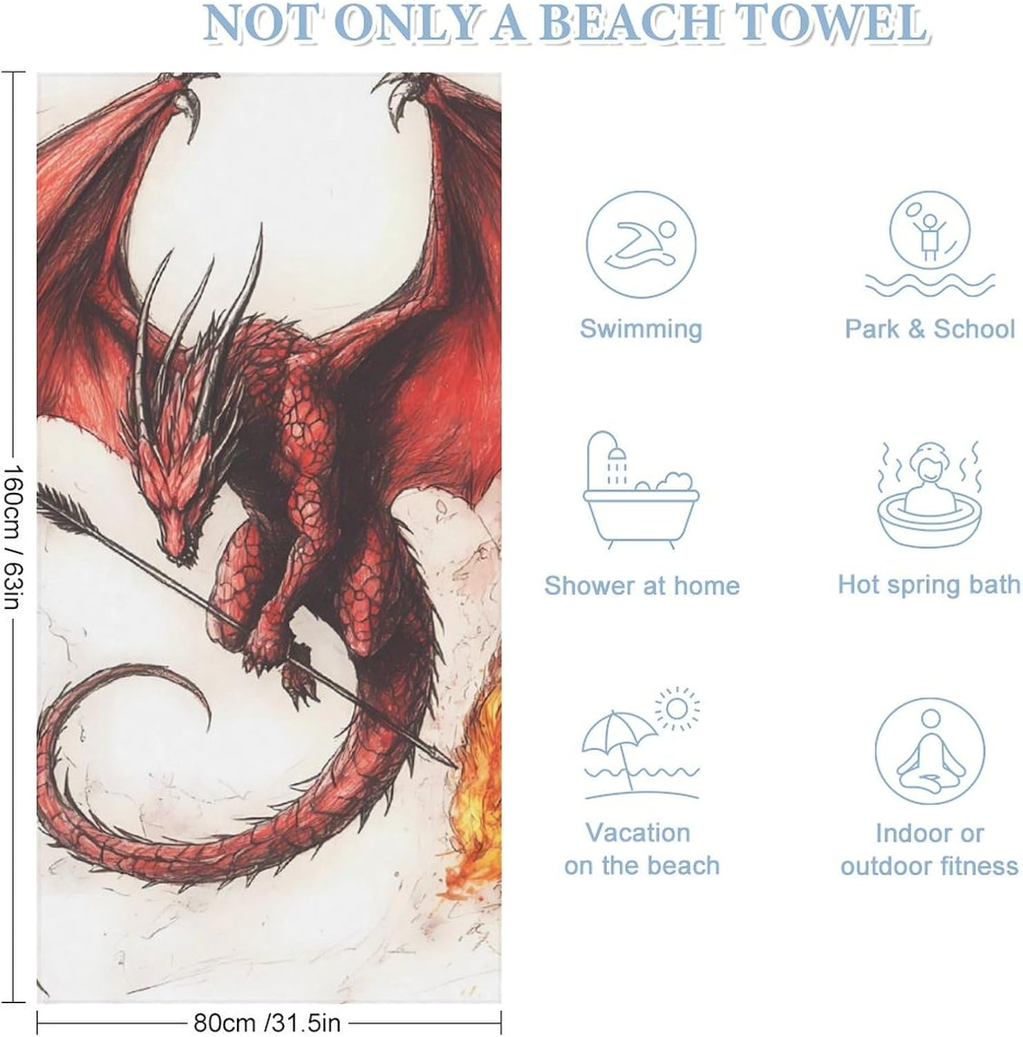 Dragon Flames Arrow Beach Towels Oversized Jumbo Large Yoga Bath Towel for Pool Yoga Swim Body 160x80cm