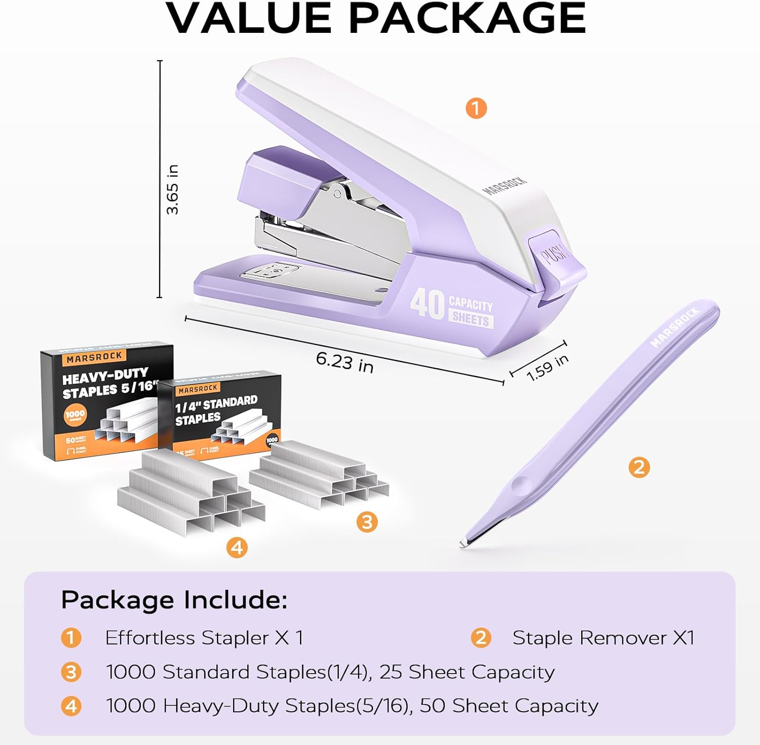 MARSRO Effortl Stapler for Desk -50 Sheet acity, 2000 Staples,