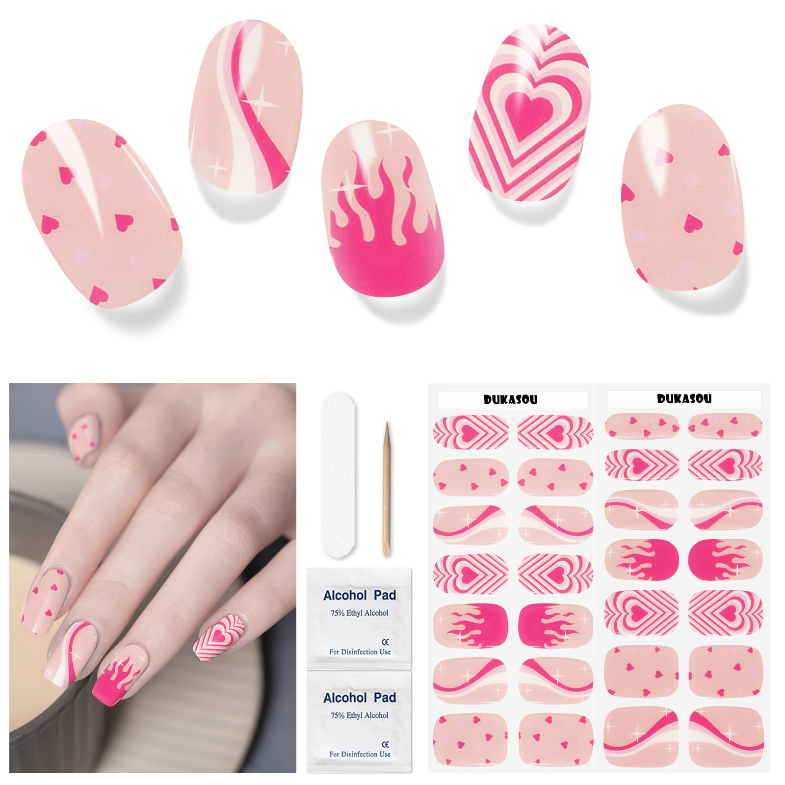Semi Cured Gel Strips, 28 pcs Work with Any UV Lamp, Long Lasting Stickers Full Wraps