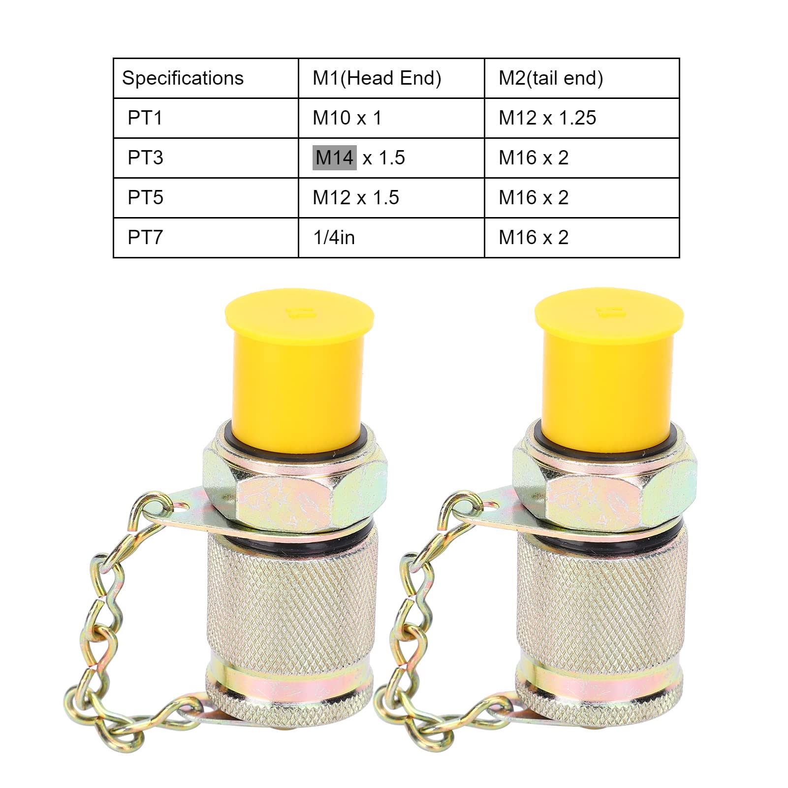 FLEXMAN 2Pcs Hydraulic Test Adapter, High Pressure Hose Fitting Measuring Point Coupling Tool with Metal Protective Cap for Lubrication Exhaust Pressure Hydraulic Sampling (M14*1.5-M16*2)