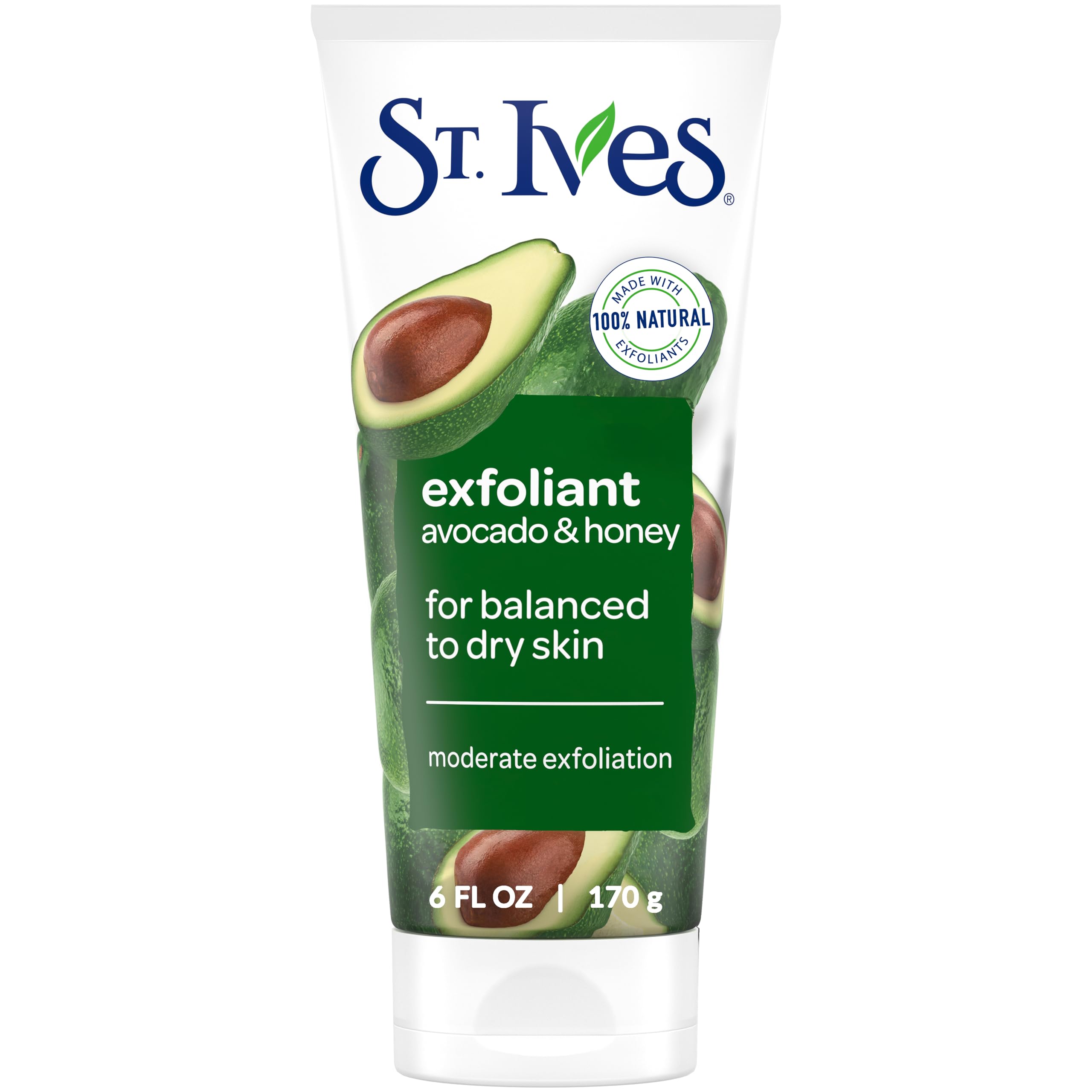 St. Ives Avocado & Honey Face Scrub, Facial Exfoliant for Balanced to Dry Skin, Moderate Exfoliation, 6 oz​