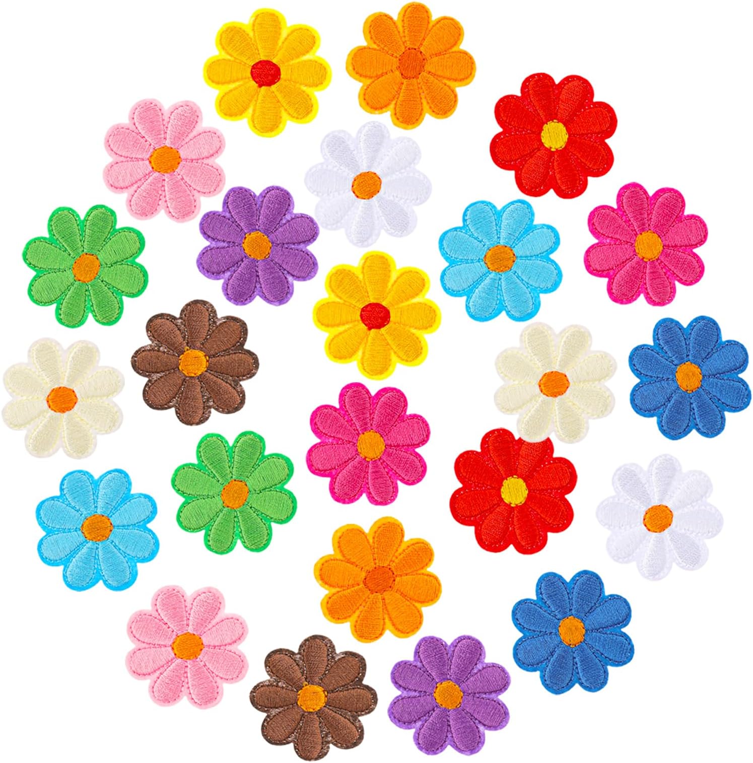 TIESOME 24PCS Sunflower Iron On Patches, Floral Clothing Repair Applique Aesthetics Embroidery Applique Patches 12 Colors Iron on Patches Sew On Embroidery Applique Patch