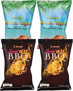 Limyé Potato Chips, World Spice Flavor & Sweet Heat BBQ, Kosher Certified, Allergen Free Vegan potato chips, 3 Oz (4 Pack)
