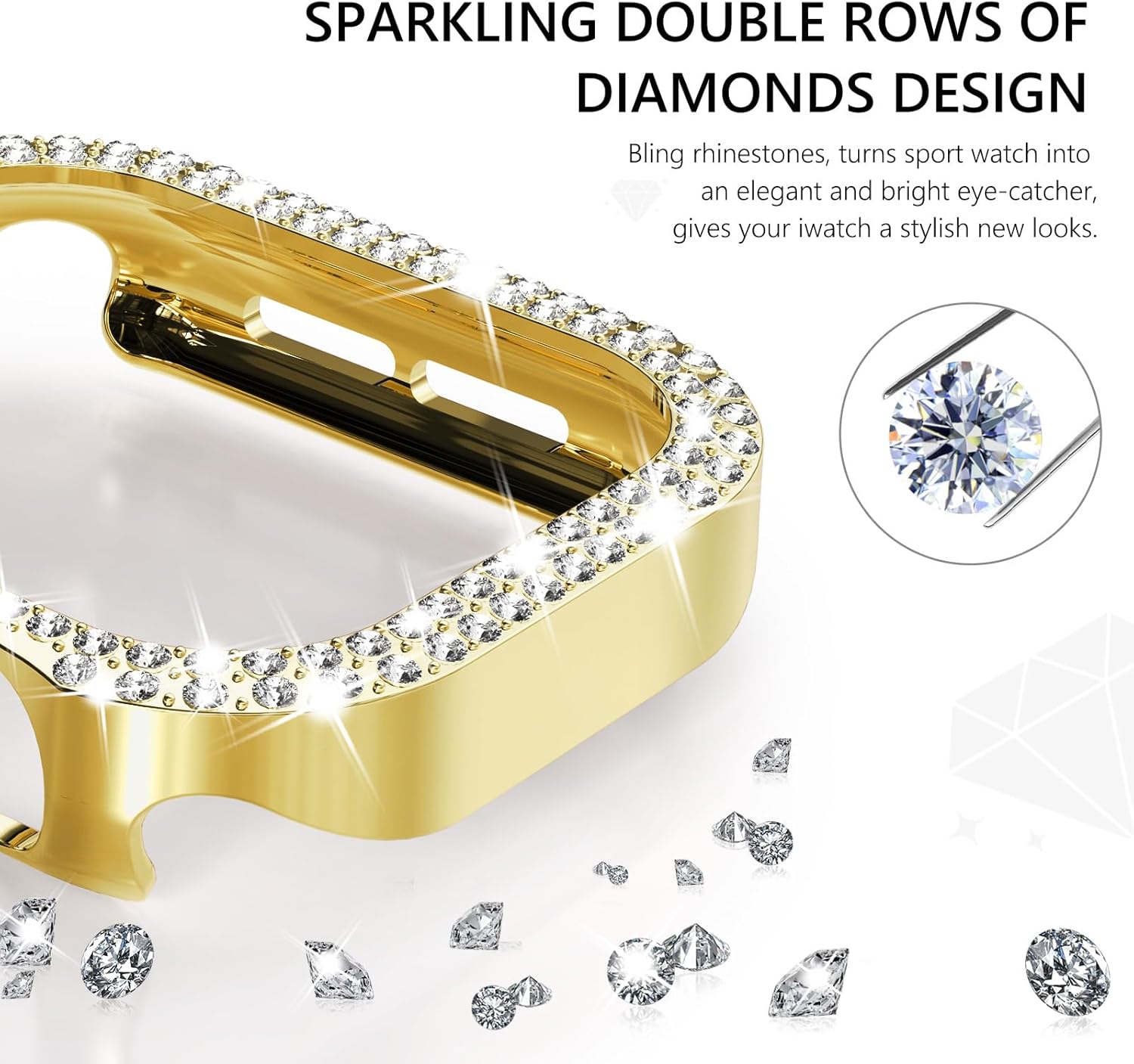WINGLE 2 Pack for Apple Watch Case Series 11 10 42mm Bumper Case, Bling Glitter Diamond Crystal Rhinestone Protective Face Cover Apple Watch 11 10 42 mm Shockproof iWatch Protector, Gold/Clear - Image 2