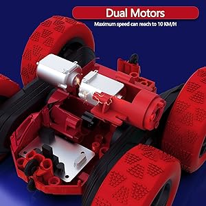 Hamdol Remote Control Car Double Sided 360Rotating 4WD RC Cars with Headlights 2.4GHz Electric Race Stunt Toy Car Rechargeable Toy Cars for 6-12 Year Old Boys Girls BirthdayGift (Red)