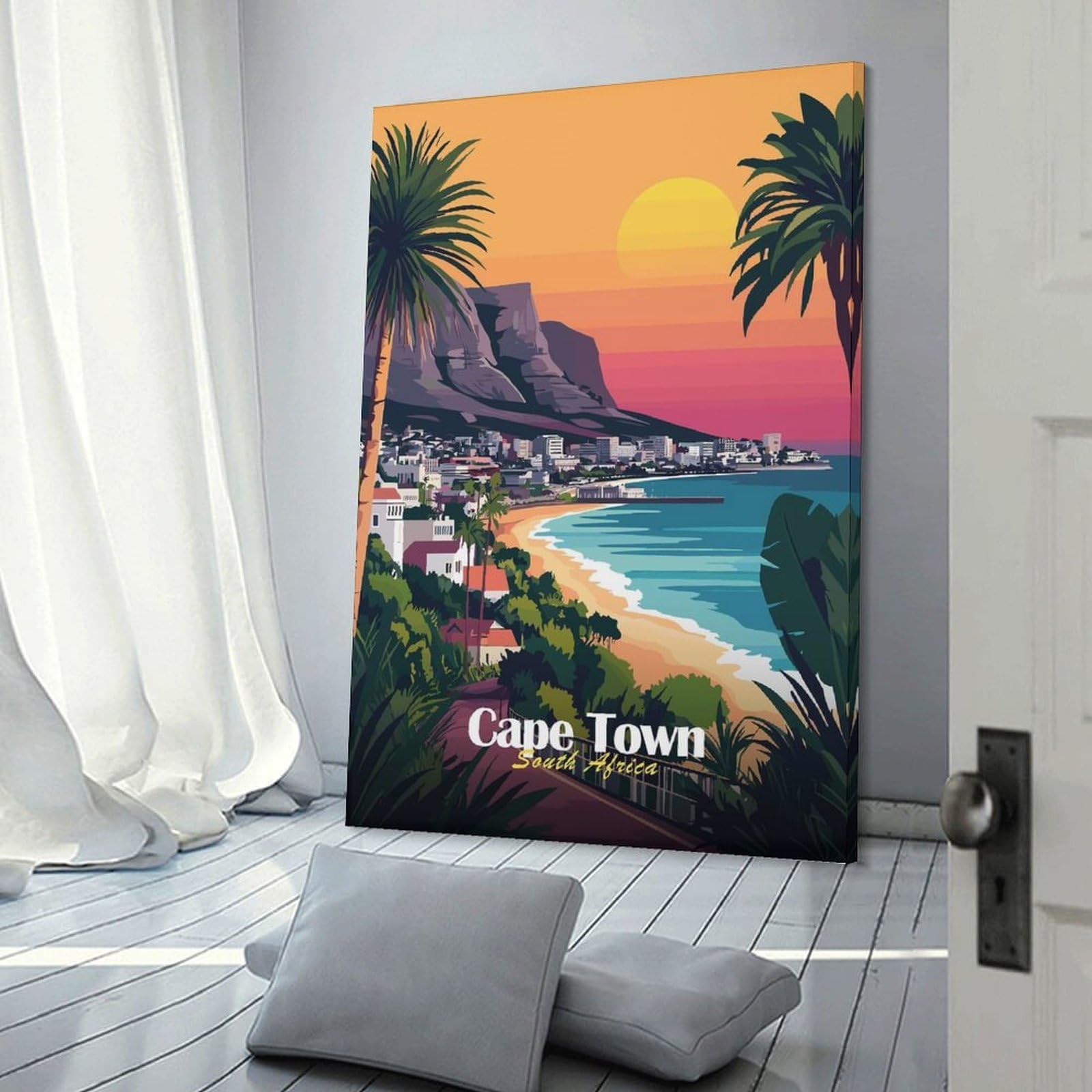 Junmoney Cape Town Sunset Wall Picture Print 20x30inch(50x75cm), for Bedroom Decor, Cosy Corners Or Studios, Home Artwork with A Soft Interior Feel