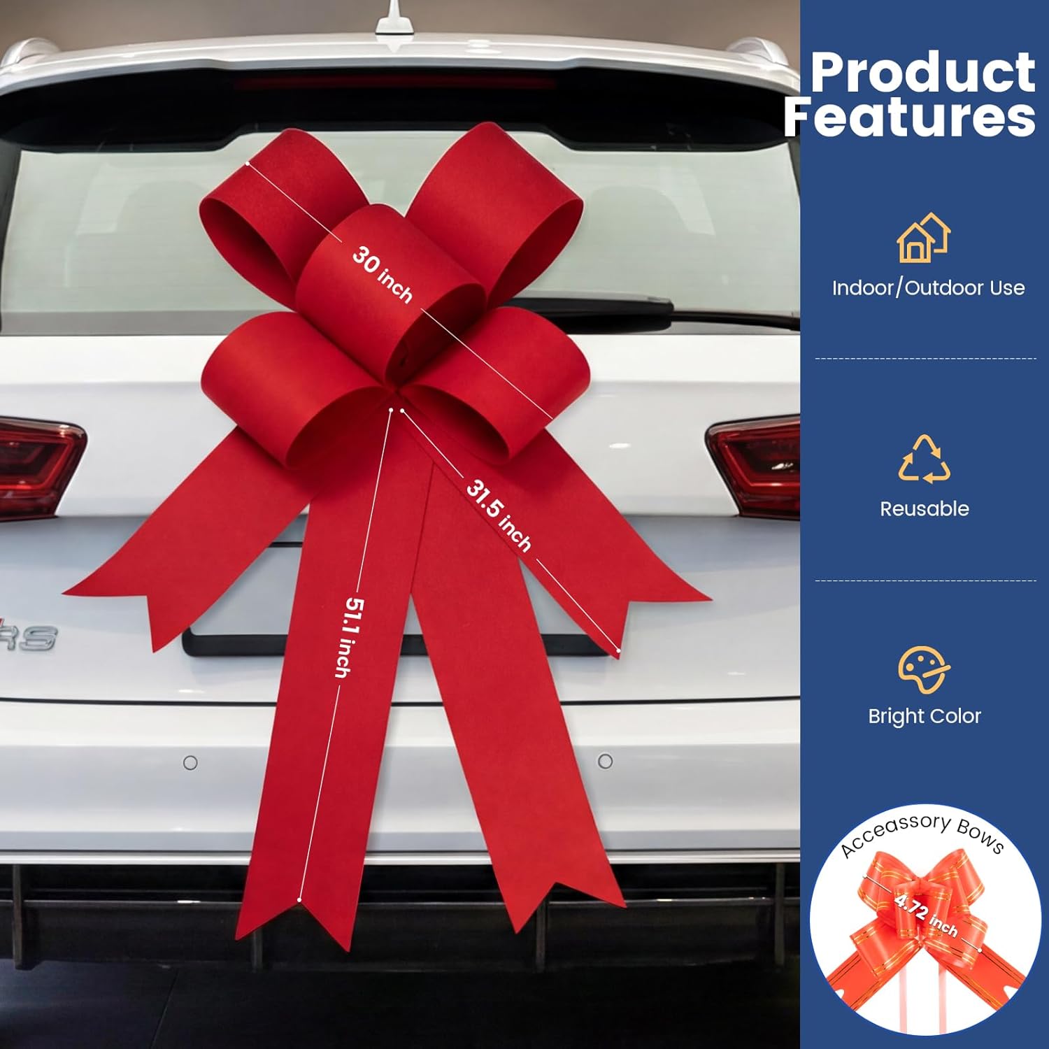 Red Big Car Bow 30 Inches, Giant Ribbon Bow for Car Decor, Large Gift Wrapping, Birthday Parties, Christmas, Weddings, and New Home Decor