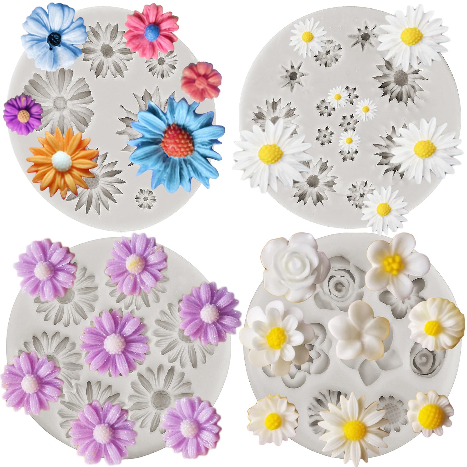 Molde De Silicona Para Pastel De Fondant De Flores De Margarita De  Crisantemo, 4 Cavidades De, image size:1500x1500