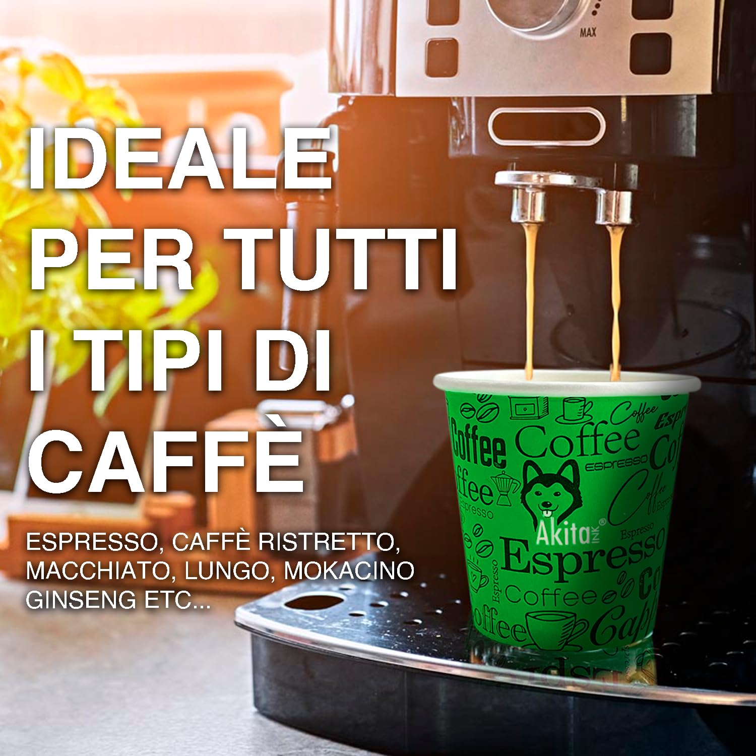 AKITAInk 1000 Bicchierini caffè, Bicchieri Caffe di Carta Monouso Biodegradabili, Biocompostabili Tazzine da 75 ml Bicchierini da Caffè Usa e Getta Ecosostenibili
