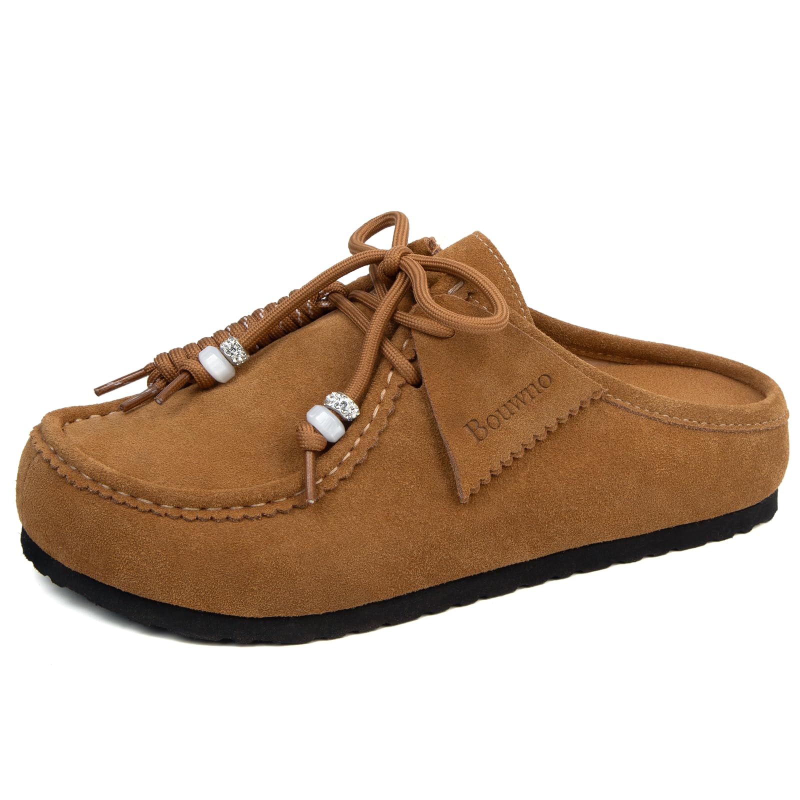 bouwno Genuine Leather Clogs for Women Beaded Suede Mules Slip-On Womens Sandals Non-Slip Outsole Casual Slide Slippers-picture-31