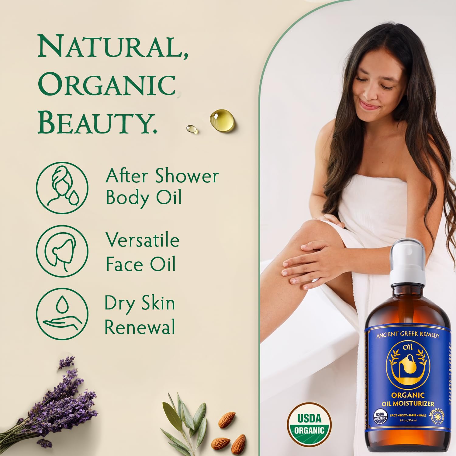 Organic Body & Face Oil for Dry Skin, Cold-Pressed Moisturizing Oil