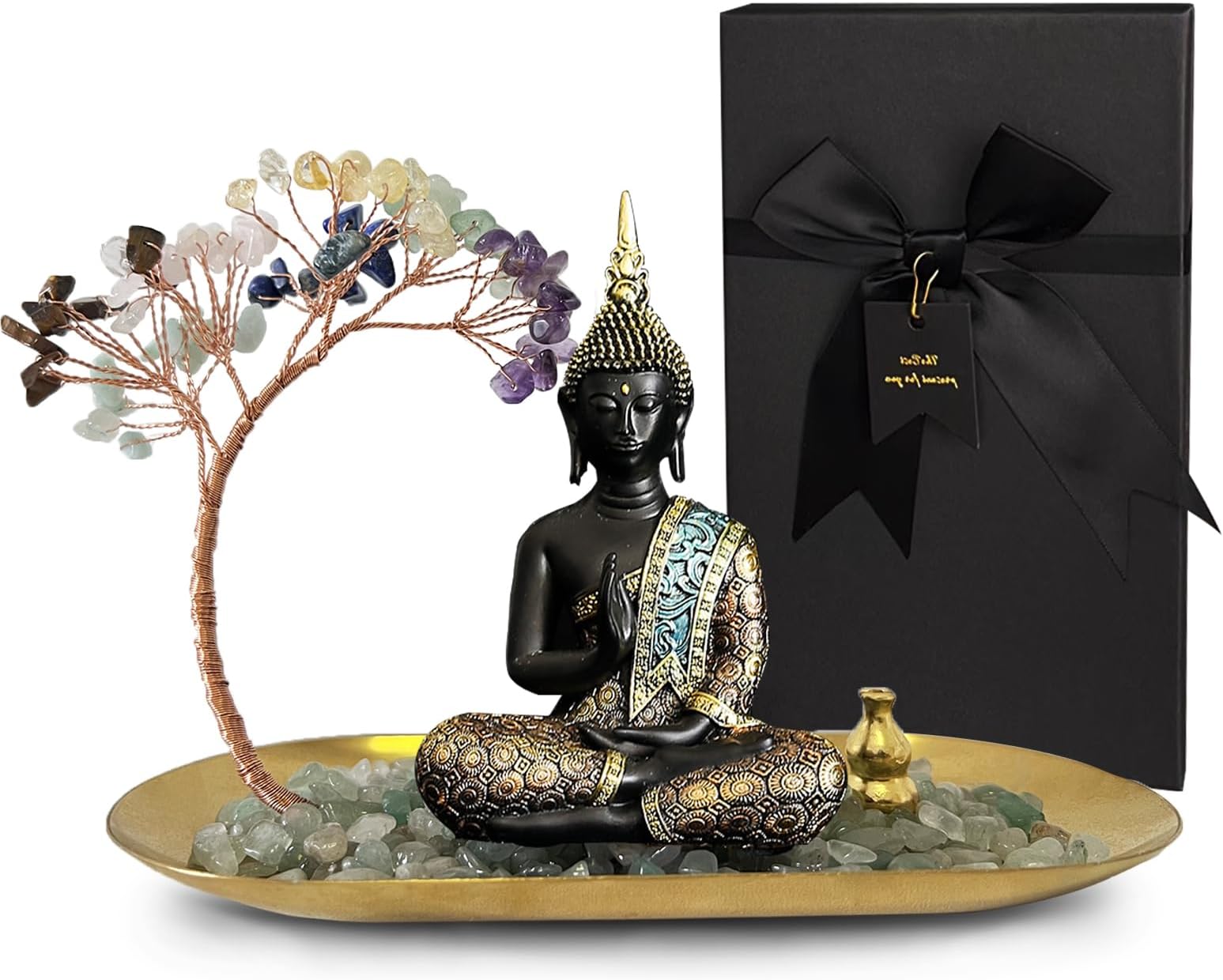 Healing Crystal Tree for Aesthetic Room Decor, 7 Chakra Tree of Life Feng Shui Tree with Incense Holder, Crystals and Healing Stones for Office Living Room Decor