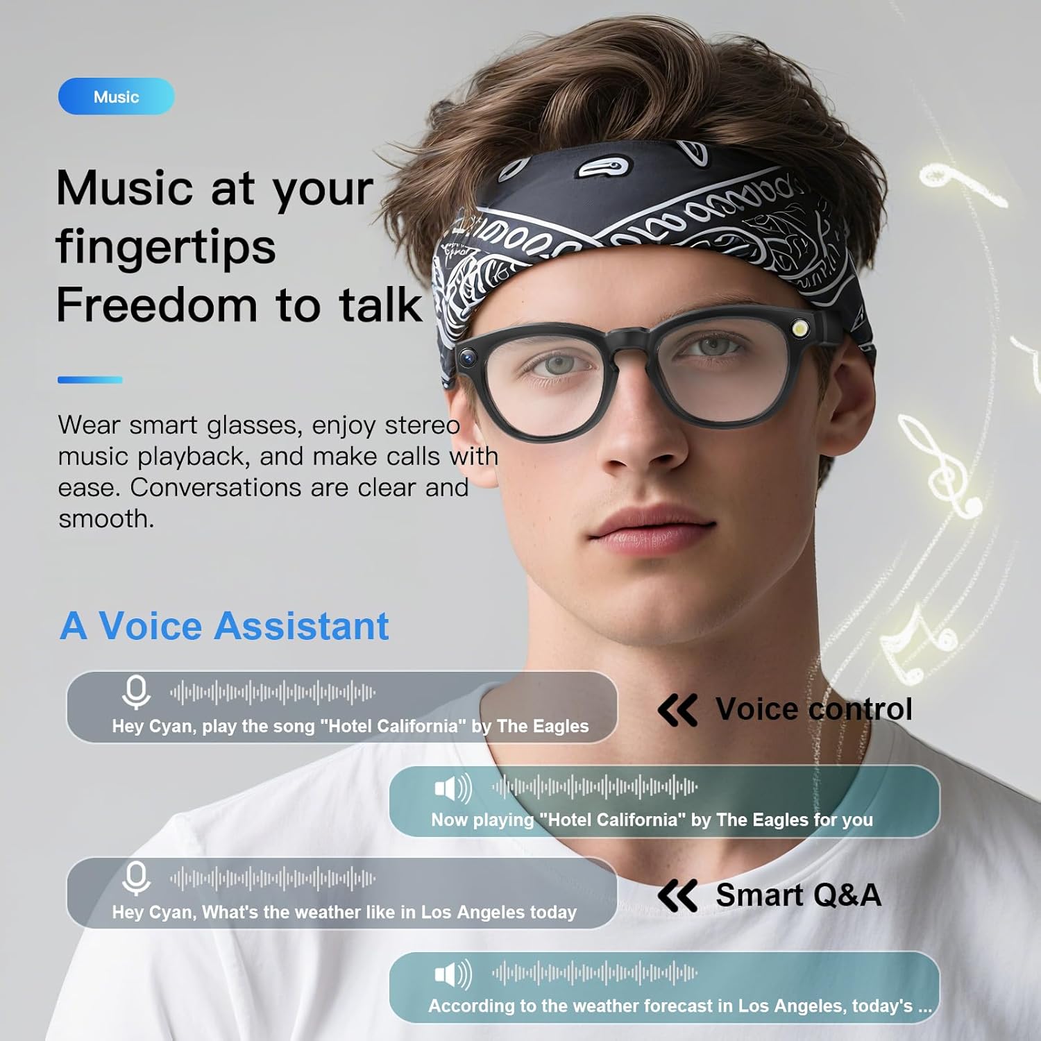 AI Smart Glasses with 8MP Camera, 2K Video Recording Glasses for Vlogging & Travel, Featuring Real-Time Language Translation, Object Recognition, Bluetooth Audio，Suitable For Outdoor/Daily Commute