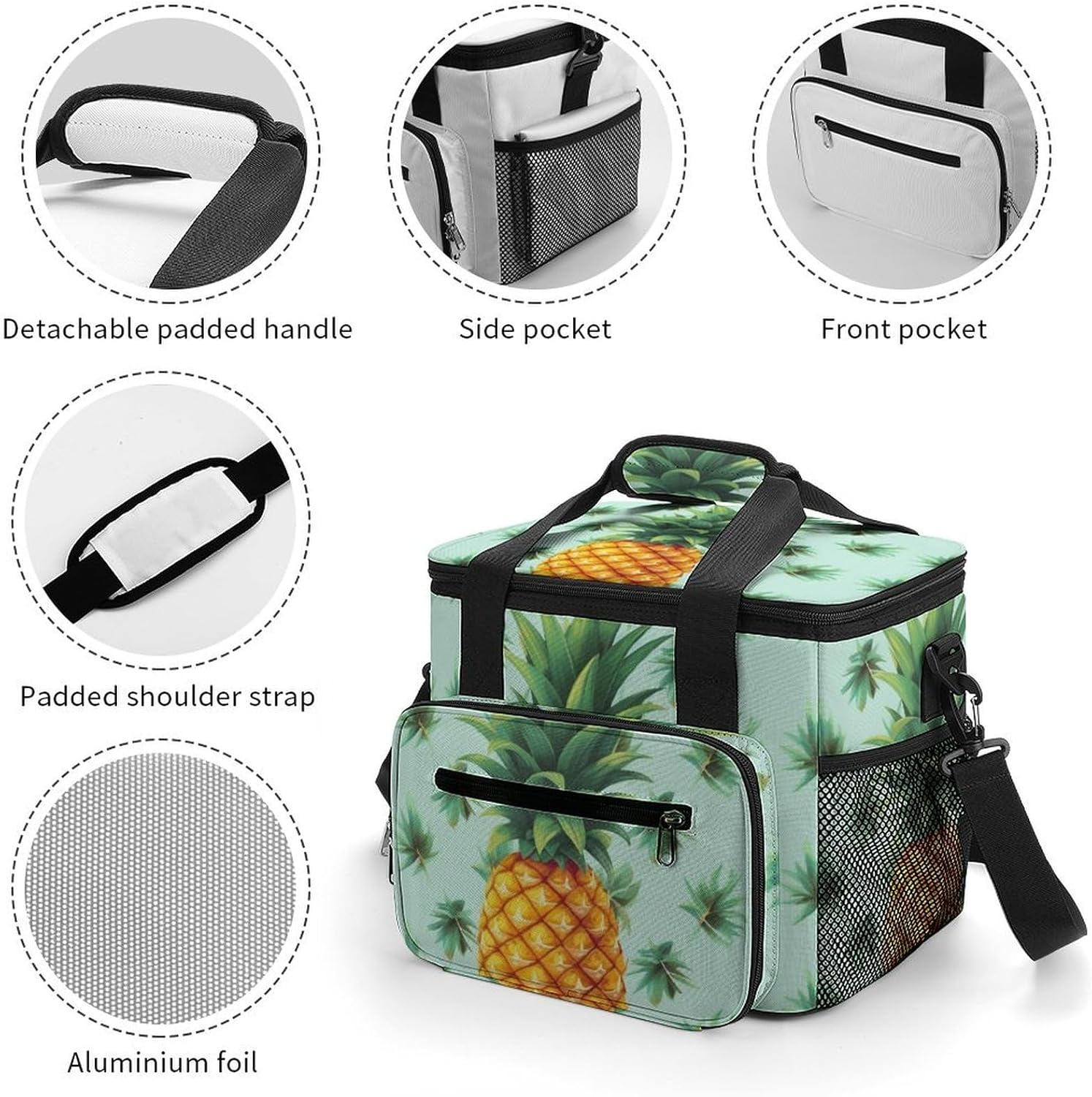 Large-Capacity Oxford Cloth Tropical Fruit Pineapple Printed Camping Ice Bag, Outdoor Portable Insulation and Cold Storage Bag, Enjoy A Cool Camping Time