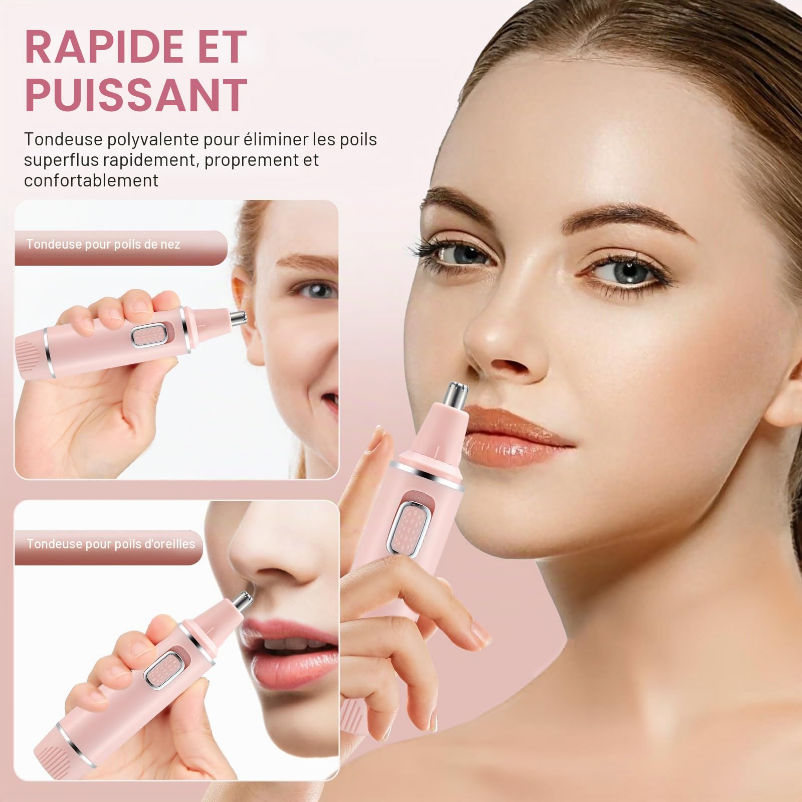 Tondeuse Indolore pour Femmes, Rechargeable 2024 Upgrade, Tondeuse Nez Cheveux, IPX7 Étanche Moteur Puissant, Nettoyage Facile, Rose