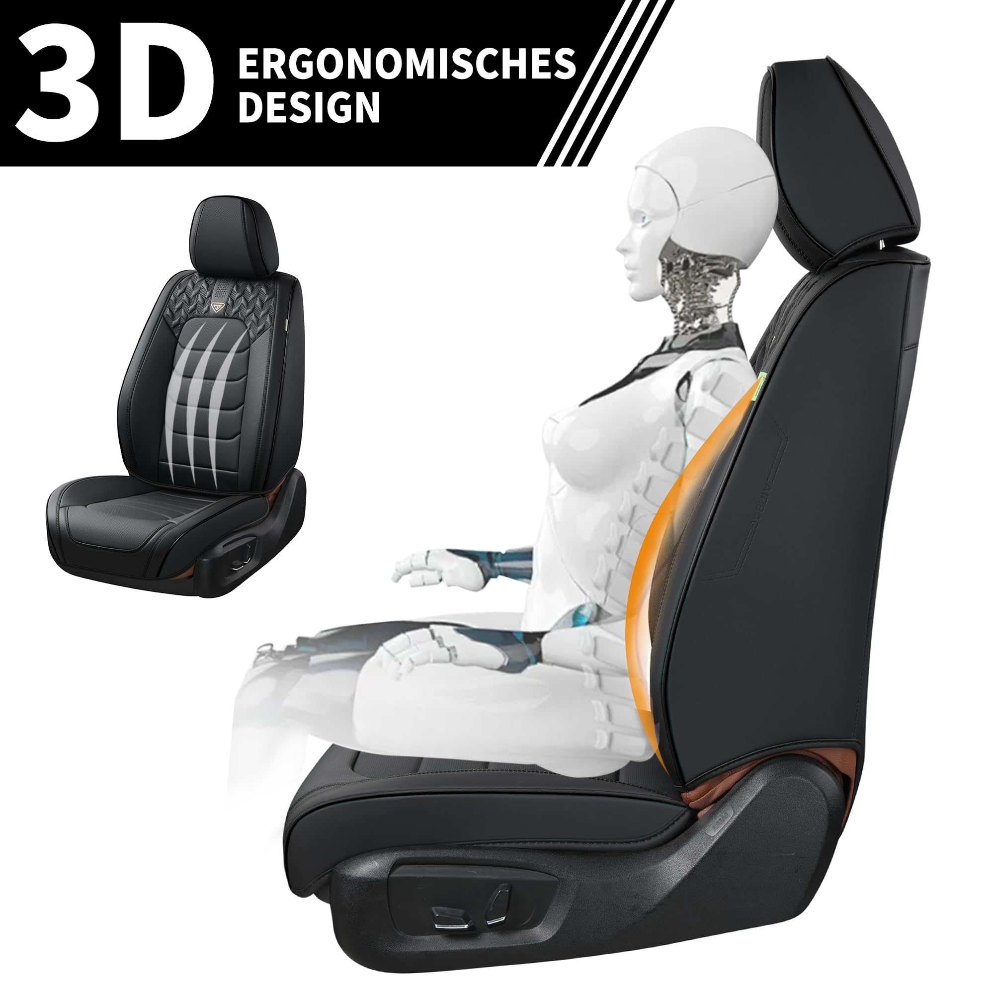 FLORICH Autositzbezüge Komplettset 5 Stück Vorder und Rücksitzbezüge PU-Leder Universel Auto Wasserdichtes Autositzbezug für Limousine, SUV, LKW (Komplettset, Schwarz)