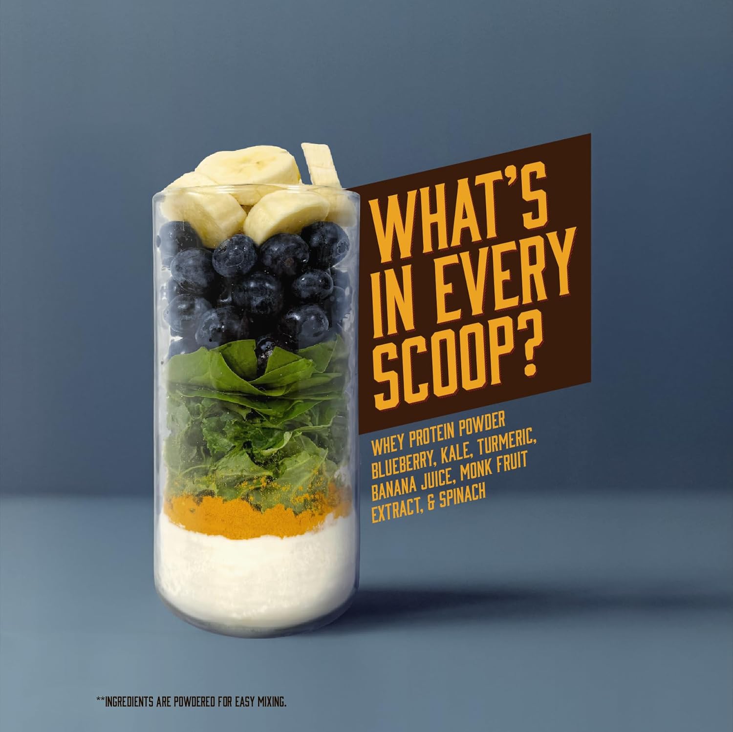 Vanilla Protein Smoothie Powder – 25G Whey Protein + Real Fruits & Vegetables – Blueberry, Banana, Monk Fruit, Kale, Spinach, Turmeric, Coconut Milk – Smooth Texture, Great Taste – 15 Servings