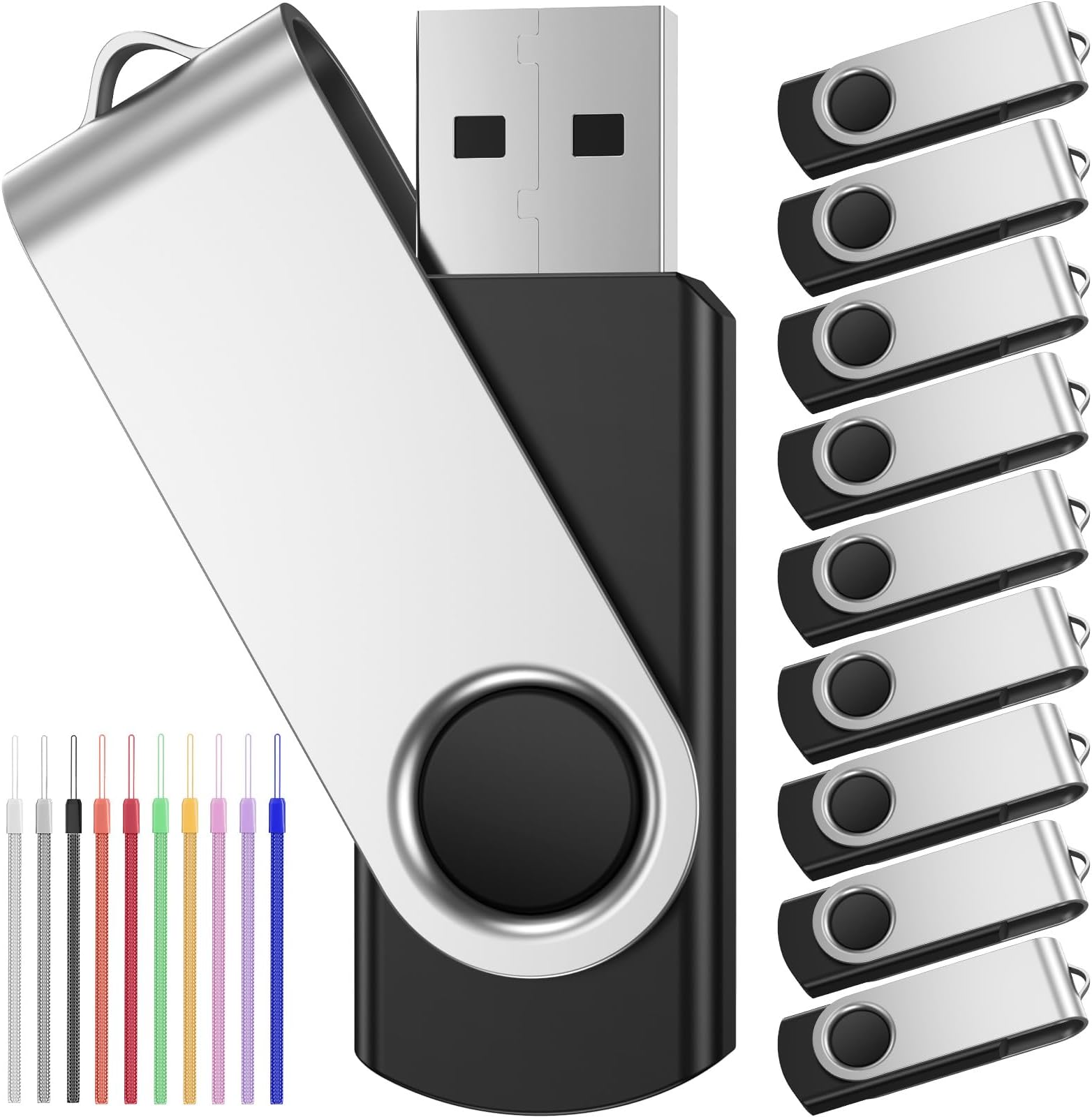 FEBNISCTE 10 Pack 16GB Memory Stick Swivel Black USB 2.0 Pen Drive