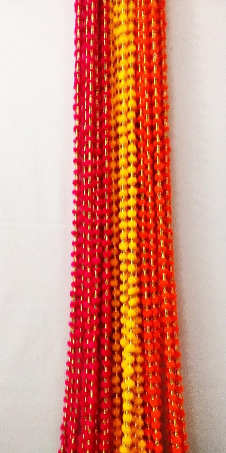 Pom Pom Garlands 5 ft Long self Decor for Wedding Decoration,Temple Decoration,Stage Decoration,Backdrop Decoration, Handicrafts,Party Props (Orange) Pack 06