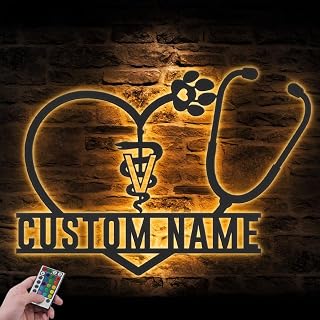 Metal Sign Decor Art - Custom Hospital Animal Clinic Metal Wall Art Led Light Personalized Vet Care Name Sign Decor Veterinarian Decoration Tech Veterinary Gift