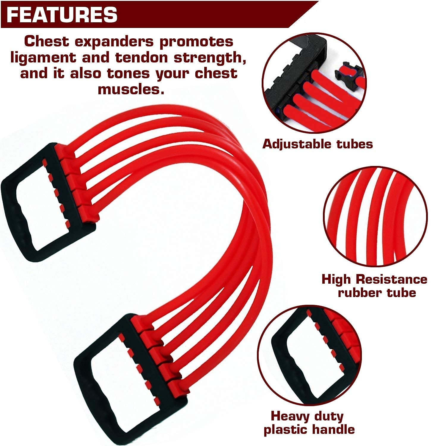 Shopeleven Chest Expander with 5 Springs Steel Springs with Steel Chrome Plating for Increased Resistance | Muscle Pulling Exerciser | Multi-Function, Lightweight, Portable & Compact (Red) 1
