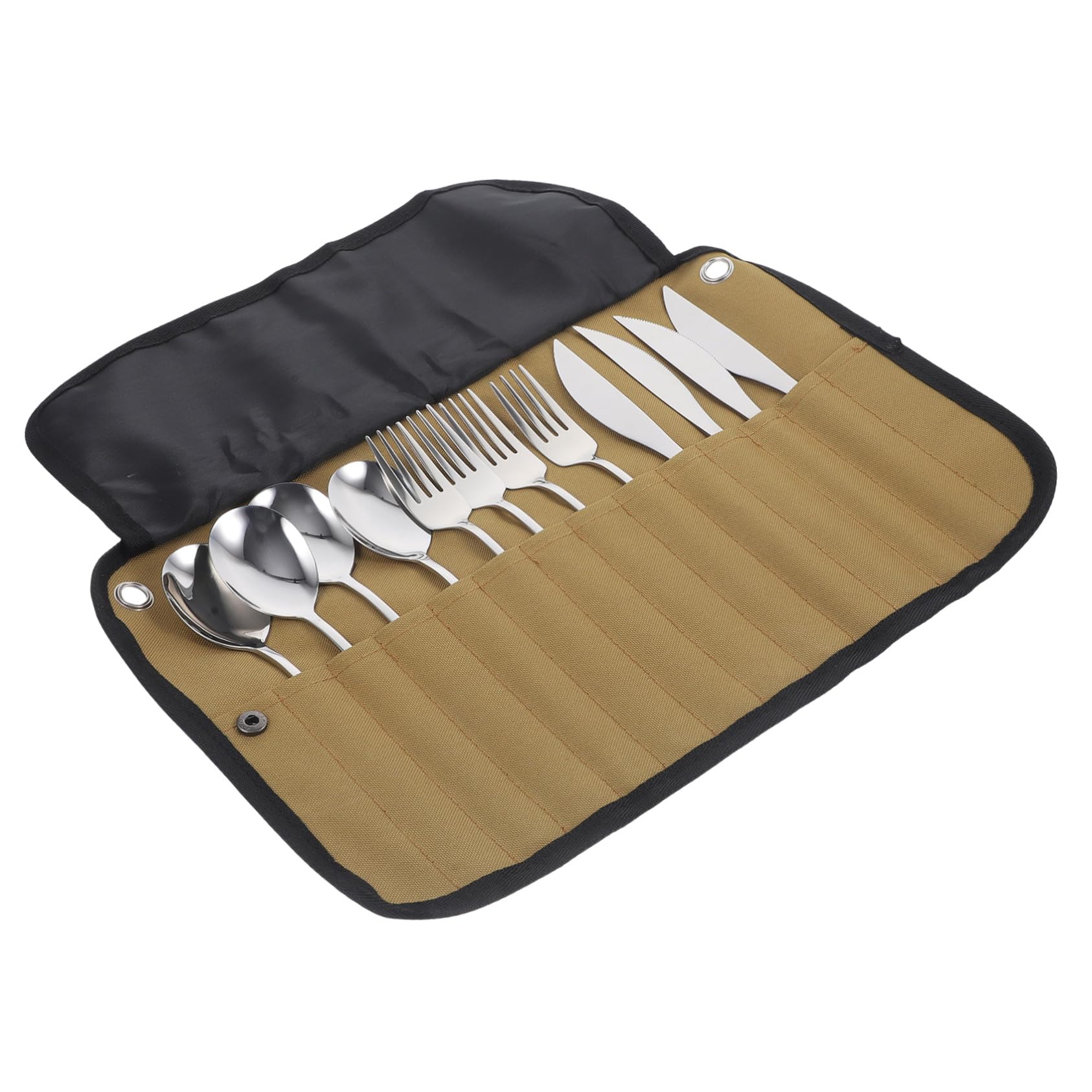 Set de Couverts de Camping 1 Lot en Acier Inoxydable Argenté | Pochette en Nylon, Format Compact, Facile à Transporter Nettoyer, pour Pique-niques Cuisine
