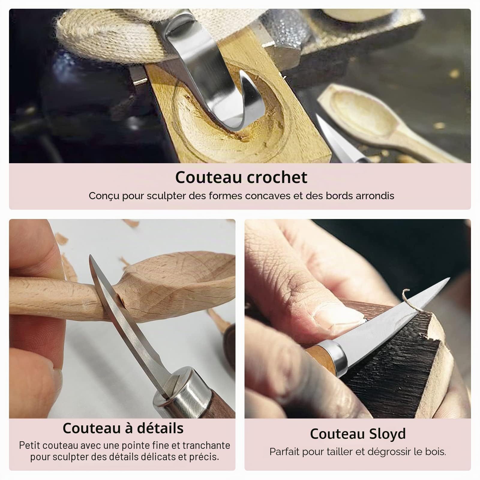 Cor cordium Kit de sculpture sur bois avec blocs de tilleul pour débutants, kit de sculpture sur bois comprenant un couteau à sculpter 3 pièces, 8 blocs et des gants de sculpture sur bois